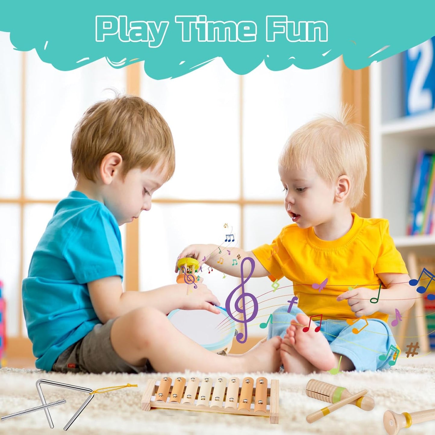 Baby Musical Instruments Set Montessori Wooden Toy for Toddlers 1 2 3 Percussion Music Xylophone for Kids Preschool Learning Resource Christmas Birthday Gifts for Boys Girls Aged 18 Months (Warm)