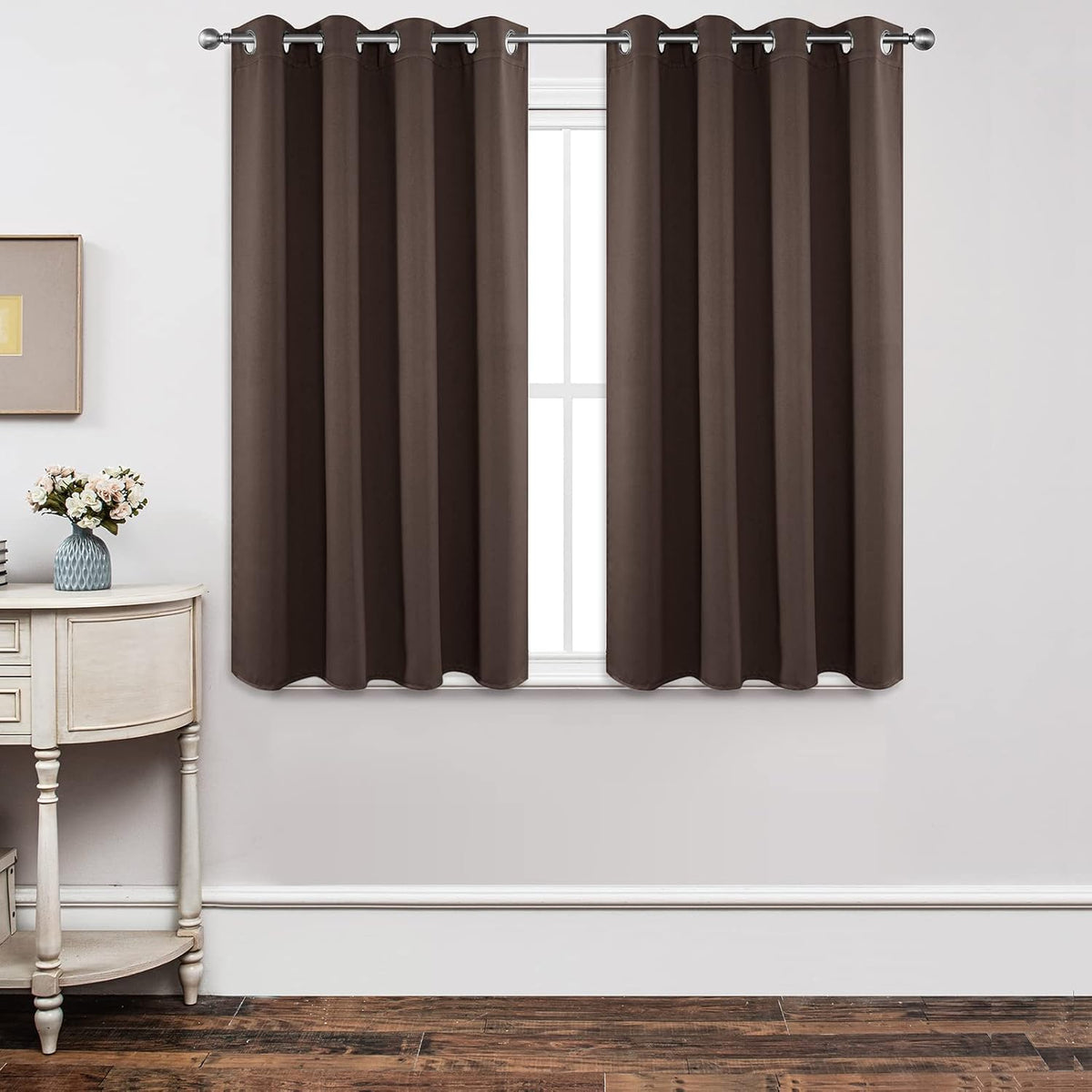 Joydeco Blackout Curtains 45 Inch Length 2 Panels Set, Thermal Insulated Long Curtains& Drapes 2 Burg, Room Darkening Grommet Drapes for Living Room Bedroom Window (W52 x L45 Inch, Chocolate)