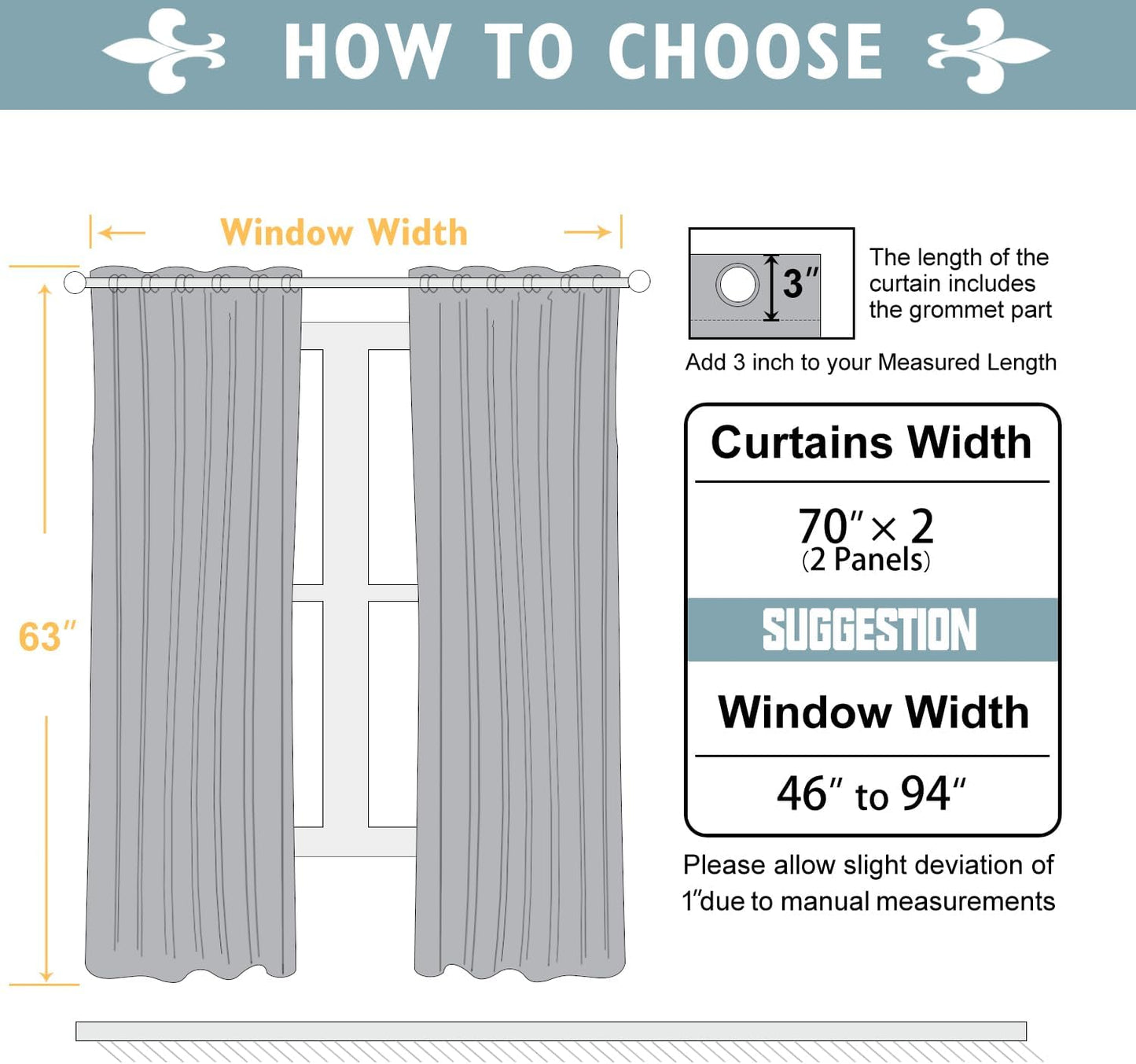 ChrisDowa Blackout Curtains 70 inches Wide for Bedroom - 2 Panels Set Extra Wide Grommet Thermal Insulated Room Darkening Curtains for Living Room (Aqua, 70 x 63 Inch)