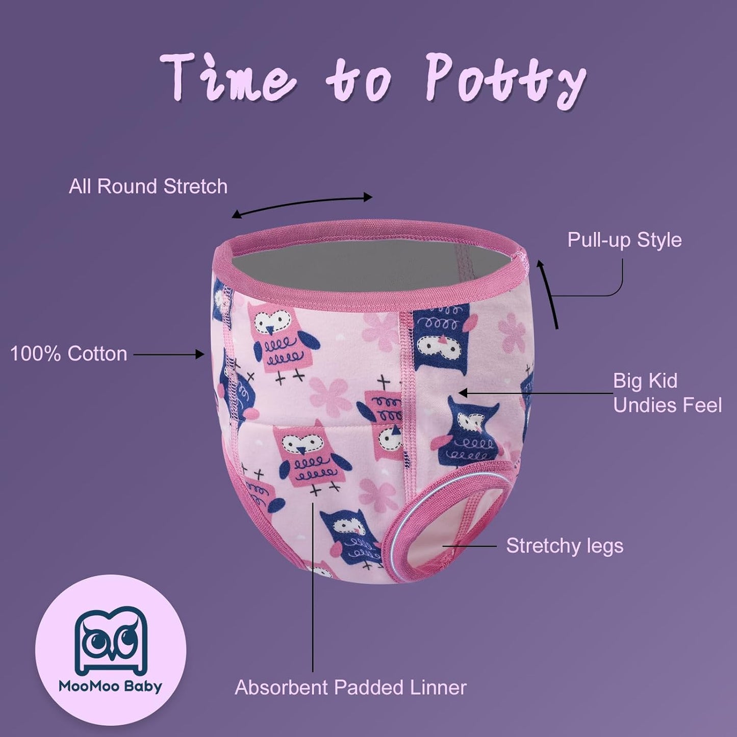 MooMoo Baby Absorbent Potty Training Pants 8 Packs Cotton Training Underwear for Girls 9T