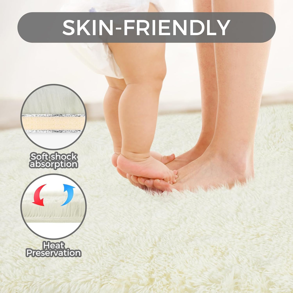 Ultra Soft Rug for Living Room, 4X6 Fluffy Shag Area Rug for Bedroom, Modern Shaggy Carpets Fuzzy Rug for Teens Dorm Nursery Home Decor Aesthetic, Upgrade Anti-Skid Durable, Cream White