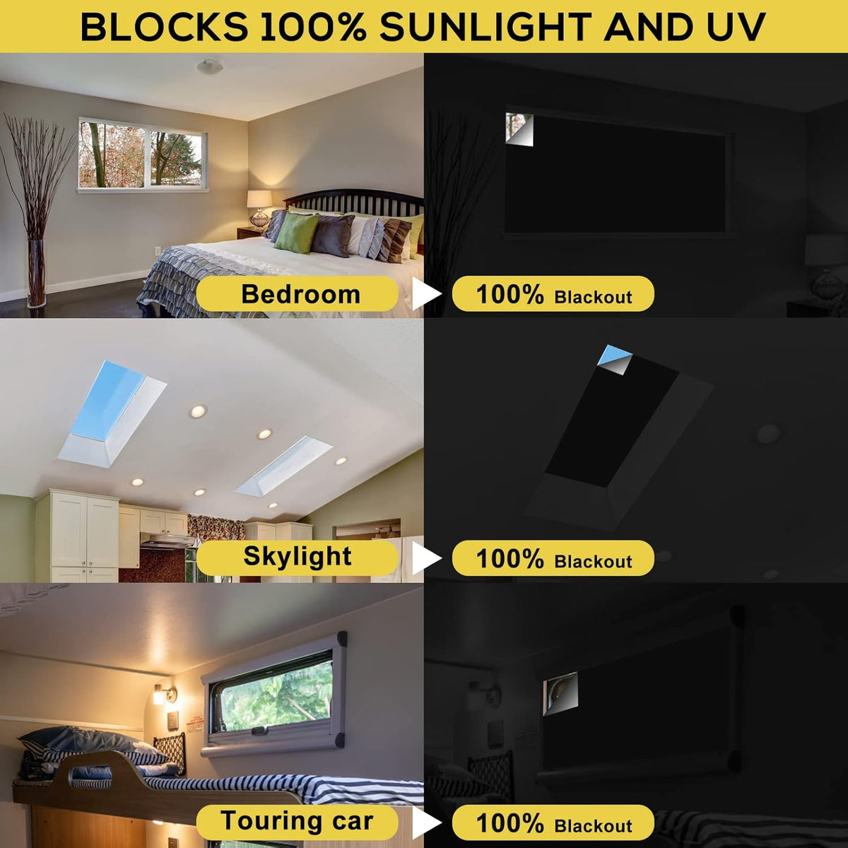 Portable Blackout Shades (157" x 57") Travel Window Blackout Curtains, 100% Blackout Material Temporary Blackout Blinds for Baby Nursery, Bedroom, Dorm Room, or Travel Use
