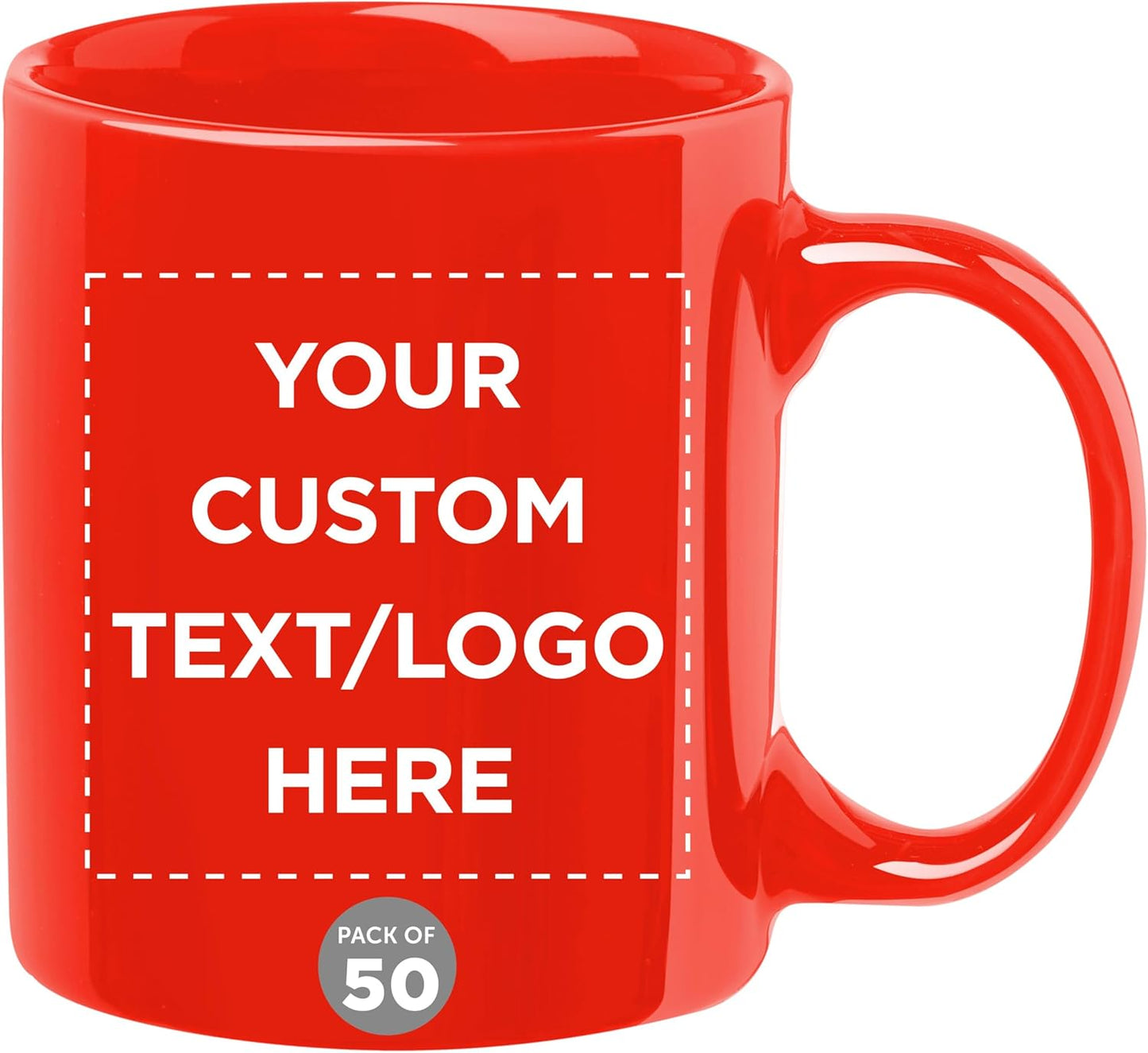 Custom Ceramic Coffee Mugs 11 oz. Set of 50, Personalized Bulk Pack - Coffee cup set, Iced coffee cup, Gaming mug - Red