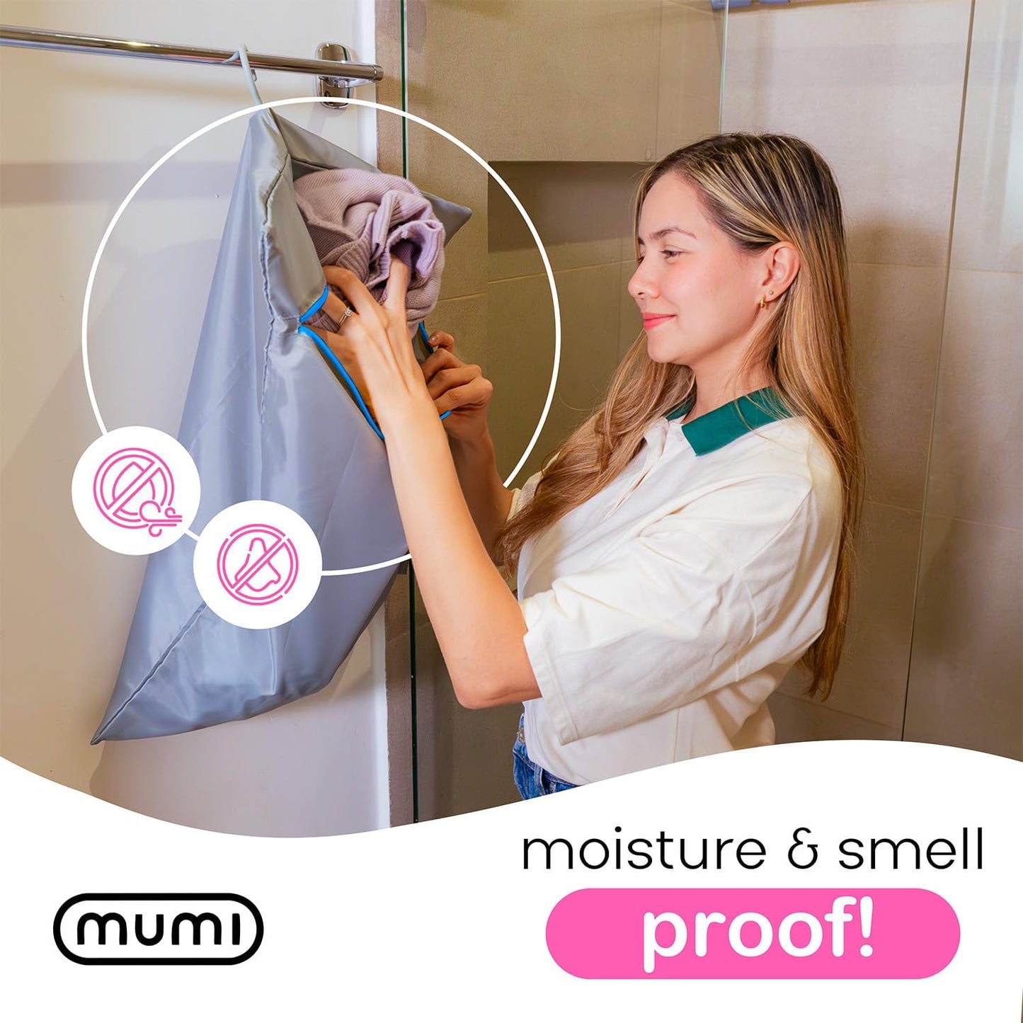 MUMI Travel Laundry Bag – Moisture & Smell-Proof Wash Bag with Folding Hanger & Outer Pouch | Large Washable Bags for Suitcase, Gym & Packing | Clothes Organizer for Trips & Storage - Orange