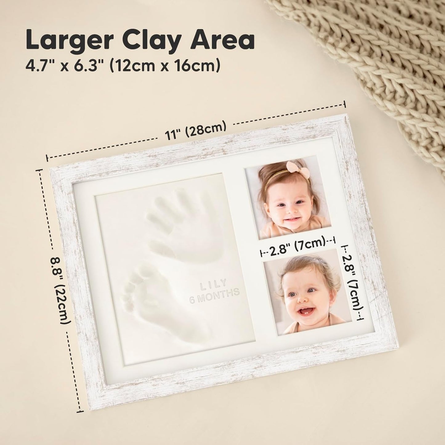 Baby Hand and Footprint Kit - Quick Dry Clay Baby Footprint Kit, Newborn Keepsake, Nursery Picture Frame for Boys, Girls, Personalized Gifts for Shower & Registry, New Mom Gift (Vintage White)