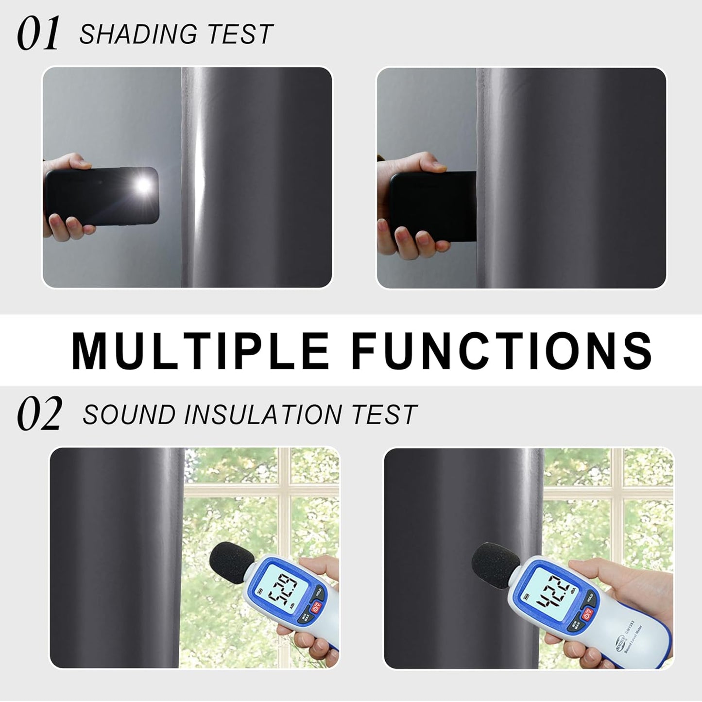 XWZO Full Shading Blackout Curtains 72 Inches Length - Heat and Light Blocking Rod Pocket Window Drapes with Black Liner Backing for Bedroom Sewn with Tiebacks, Dark Grey, W52 x L72, Set of 2