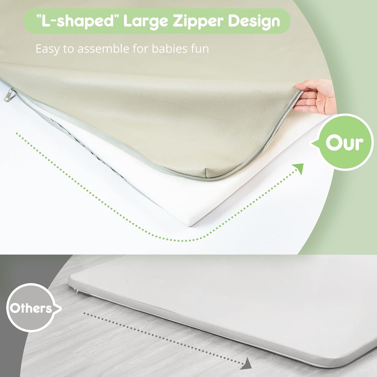 Padded Baby Play Mat, Super Soft Vegan Leather Baby Mat for Floor, 48x48 Thick Foam Cushioned Play Mat for Babies 6-12 Months, Fits Nicely Into 50x50 Playpen Mat, Grayish Green