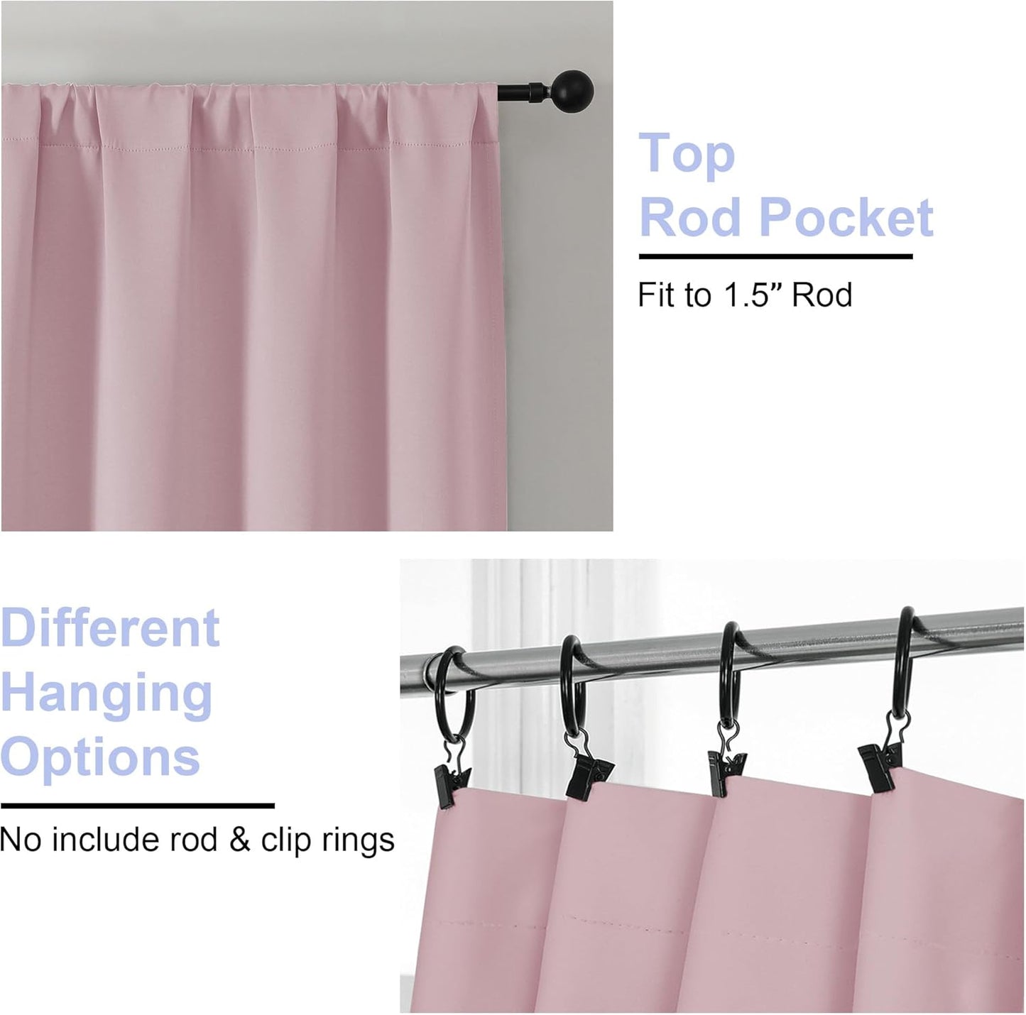 Simplebrand Ava Blush Blackout Curtains for Bedroom 84 Inch Length 2 Panels Set, Solid Thermal Insulated Privacy Nursery Window Treatment Curtains Blackout Drapes, W40 x L84 Inch, Blush