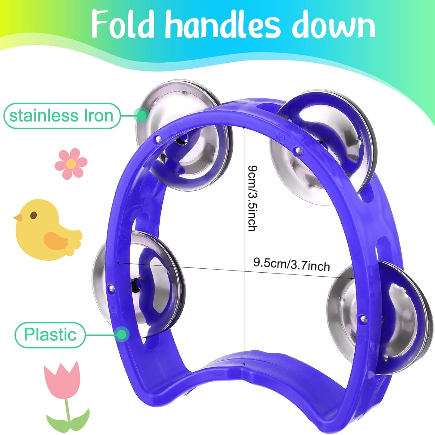 Yeshone 30 Pack Tambourine for Kids Adult Tamborines Musical Instrument Noise Makers 4 Bells Handheld Tambourines for Back to School Supplies Church Wedding Operation Christmas(Multicolors)