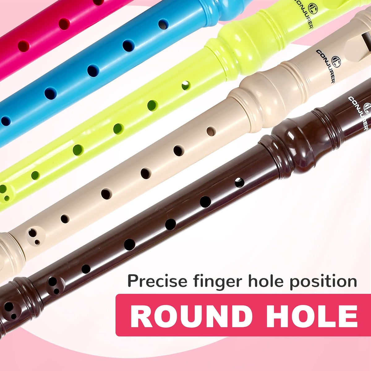 CONJURER 5Pc Soprano Recorder Instrument for Kids Student - German Fingering 8 Hole Flute ABS Descant Recorders for Beginners with Cleaning Rod and Bag for Kids over 3 Years Old