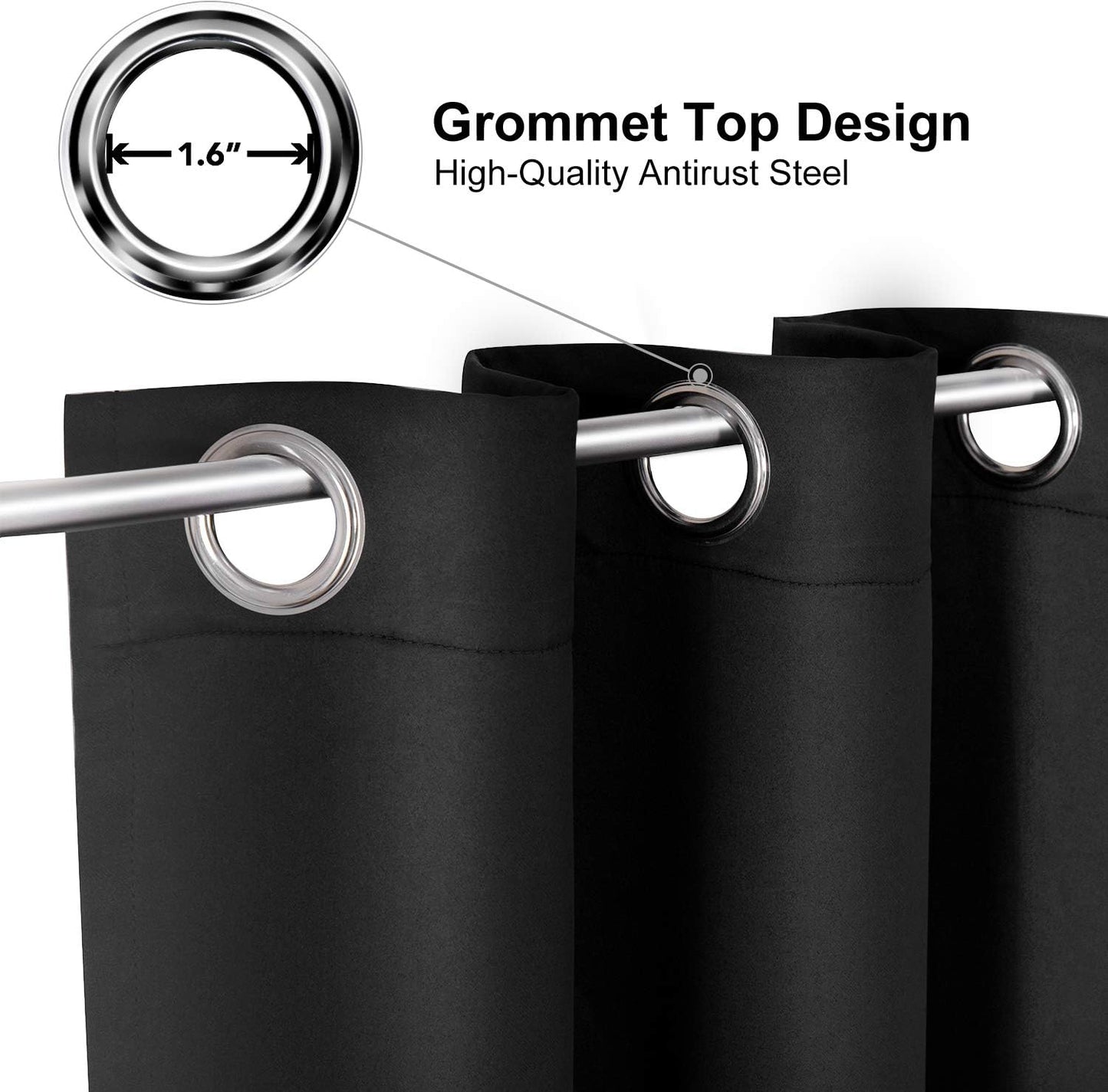 ChrisDowa Grommet Blackout Curtains for Bedroom and Living Room - 2 Panels Set Thermal Insulated Room Darkening Curtains (Black, 52W x 95L)