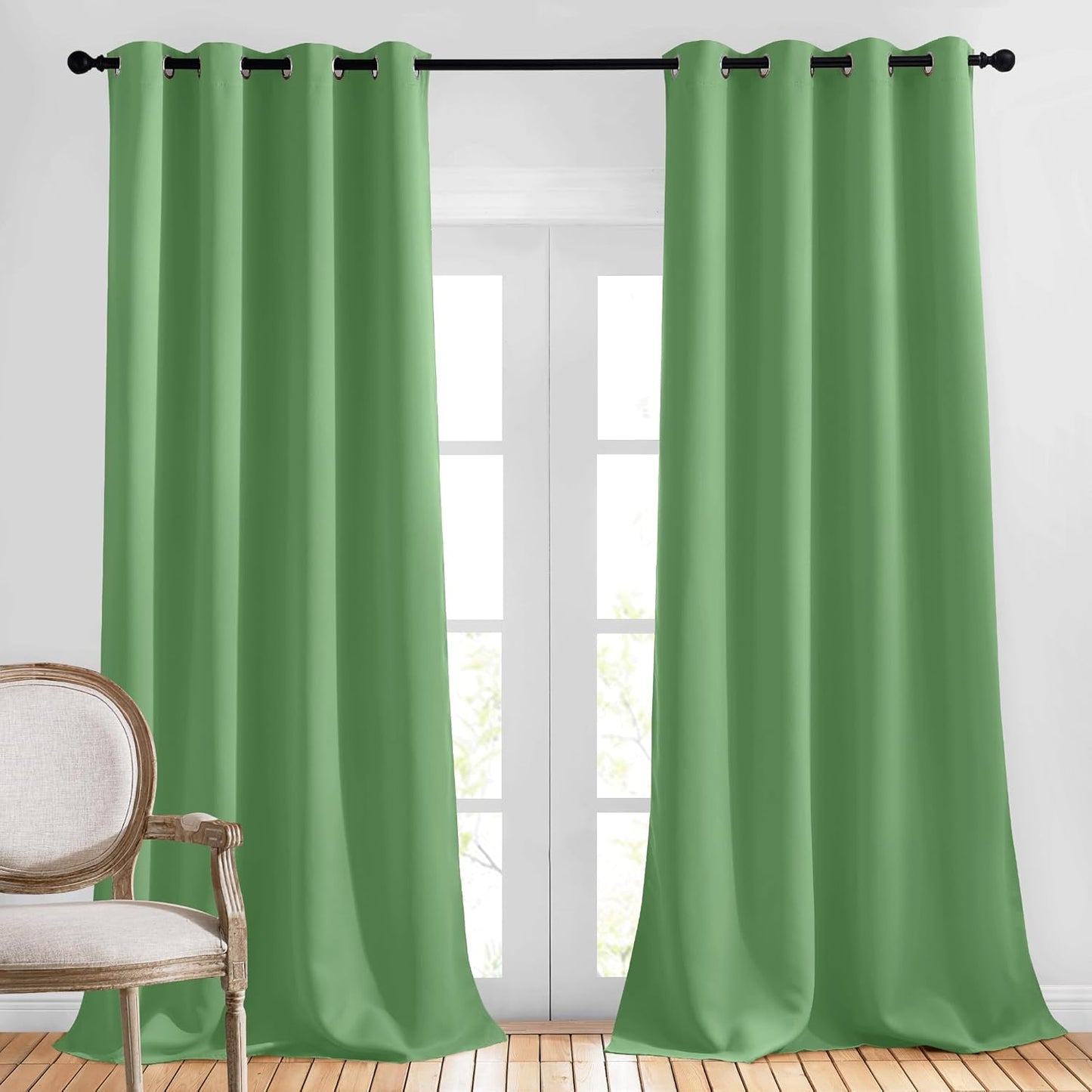 NICETOWN Blackout 102 inch Curtains for Living Room, Grommet Thermal Insulated Room Darkening Curtains for Bedroom/Living Room, 2 Panels, W52 x L102, Forest Green