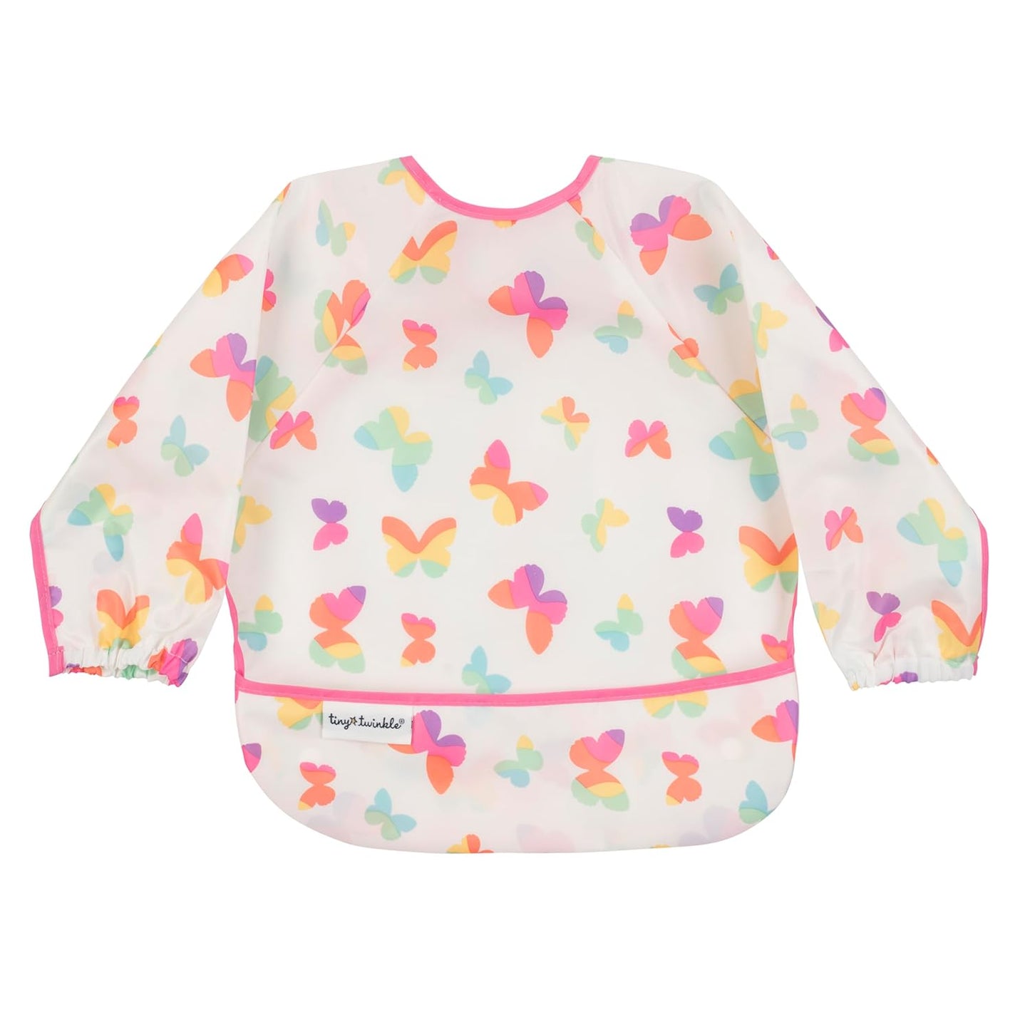 Tiny Twinkle Mess Proof Baby Bib,Waterproof Smock Baby Bib for Eating,Machine Washable Long Sleeve Bib,Baby Led Weaning,Toddler Bib (Butterflies, Small 6-24 Months)