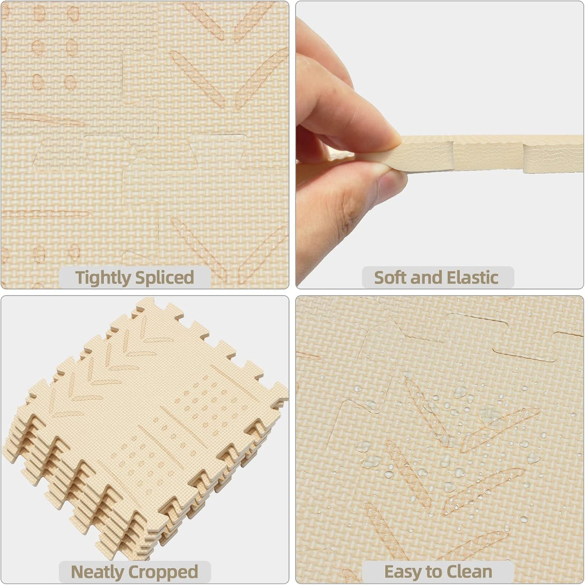 qqpp EVA 18 Tiles Baby Play Mat for Playing, Interlocking Foam Floor Mats for Tummy Time & Crawling, Puzzle Flooring Tiles with Laser Pattern for Kids. Beige. QL-91(J) b18N