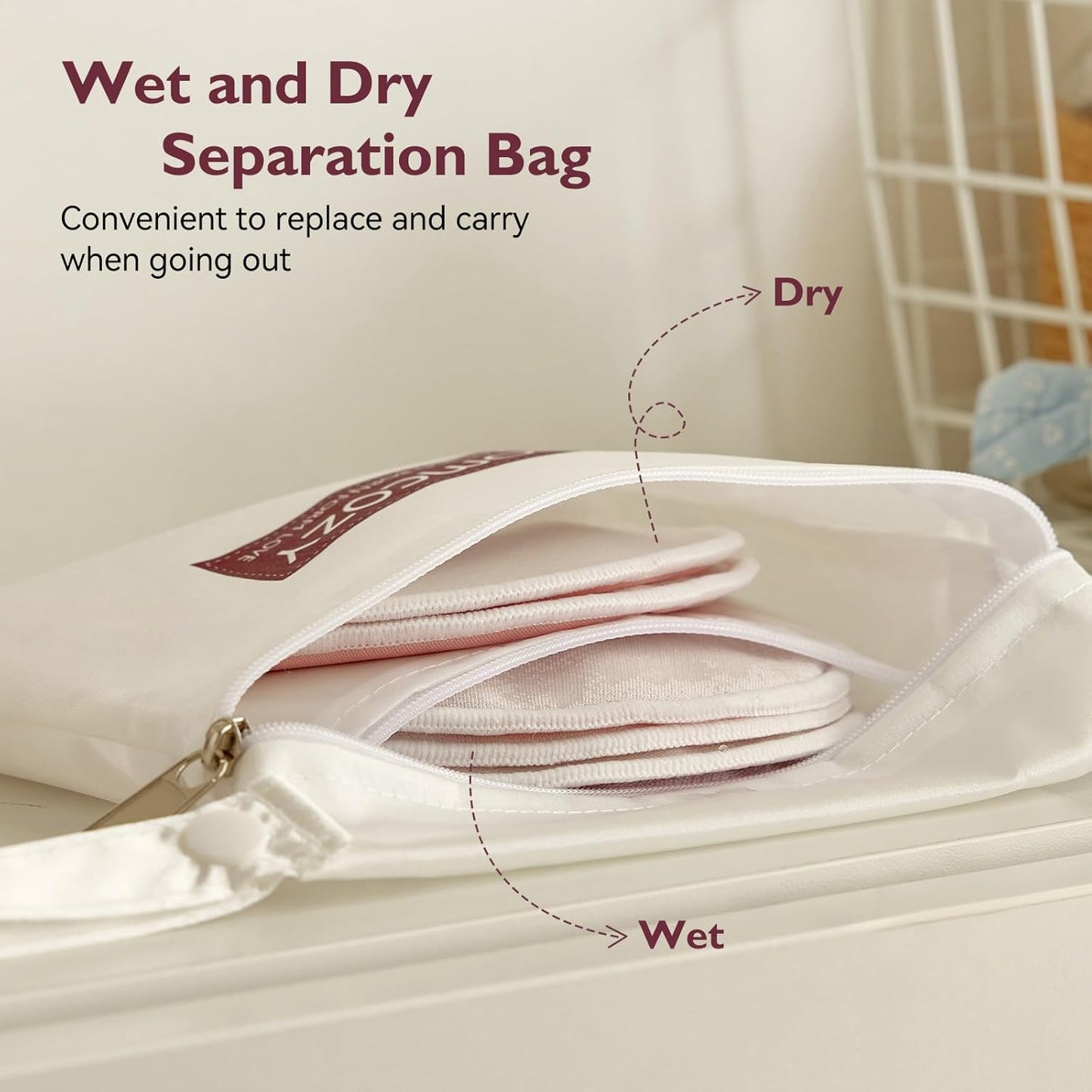 Momcozy Reusable Breast Pads 6 Count, Ultra Thin Washable Nursing Pads, Come with Dry & Wet Separation Bag + Wash Bag