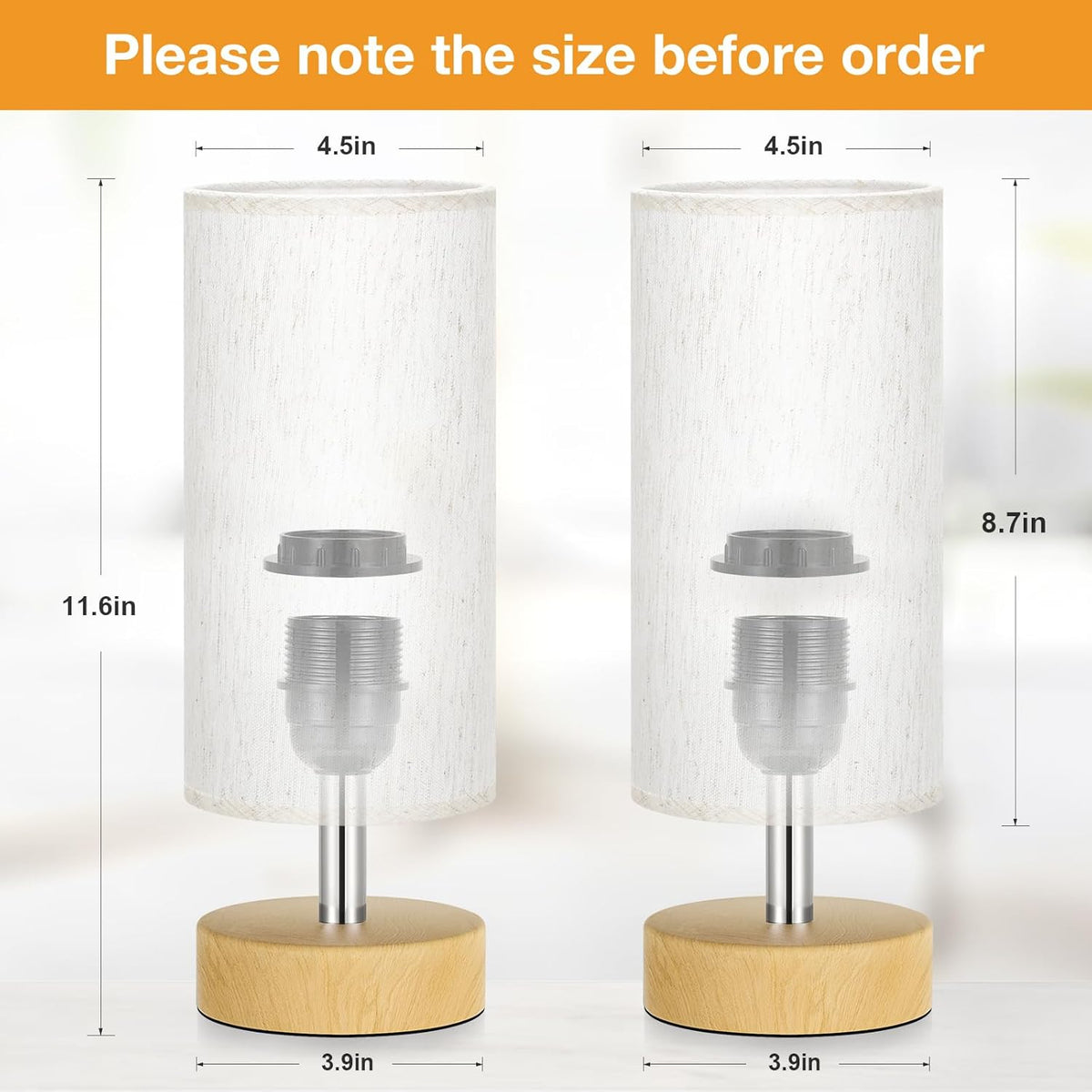 Small Table Lamp for Bedroom Set of 2 - Bedside Lamps for Night Stands, Minimalist Nightstand Light Lamp, Desk Lamps for Reading Room, Kids Room, Living Room, Office, Dorm