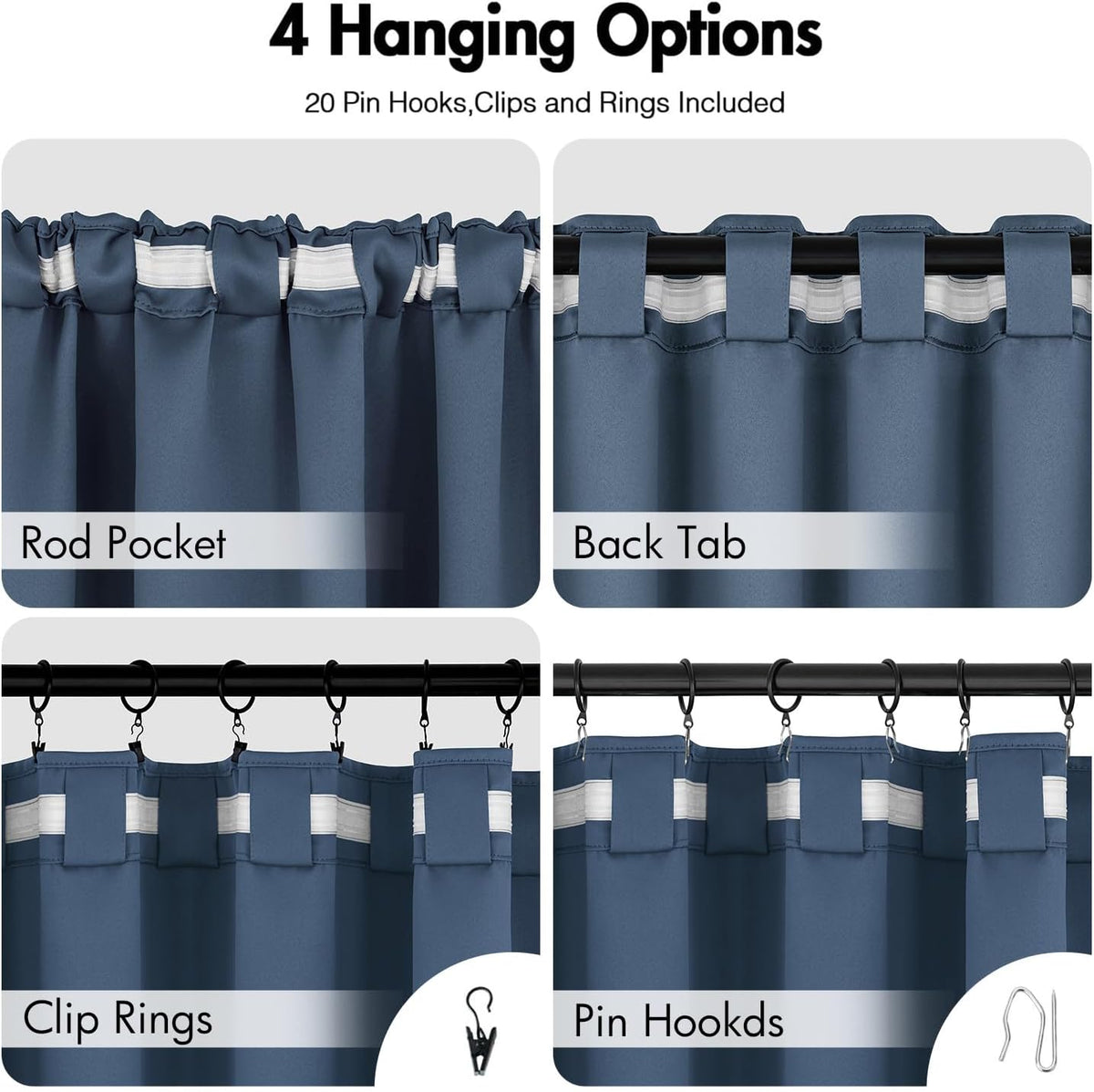 ANRODUO Back Tab Blackout Curtains for Bedroom Living Room, Rod Pocket Pinch Pleated Thermal Insulated Room Darkening Curtains 54 Inches Long 2 Panels, Stone Blue, 42 x 54 Inch