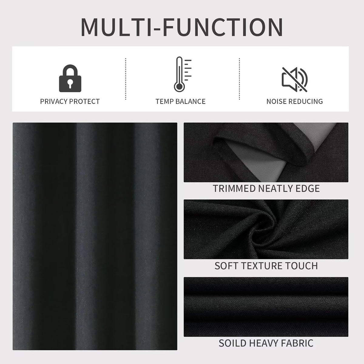 Joydeco Custom Black Textured Total Blackout Curtain for Bedroom and Living Room. Grommet Textured Thermal Insulated Room Darkening Curtain 1 Panel (Custom Size and Color)