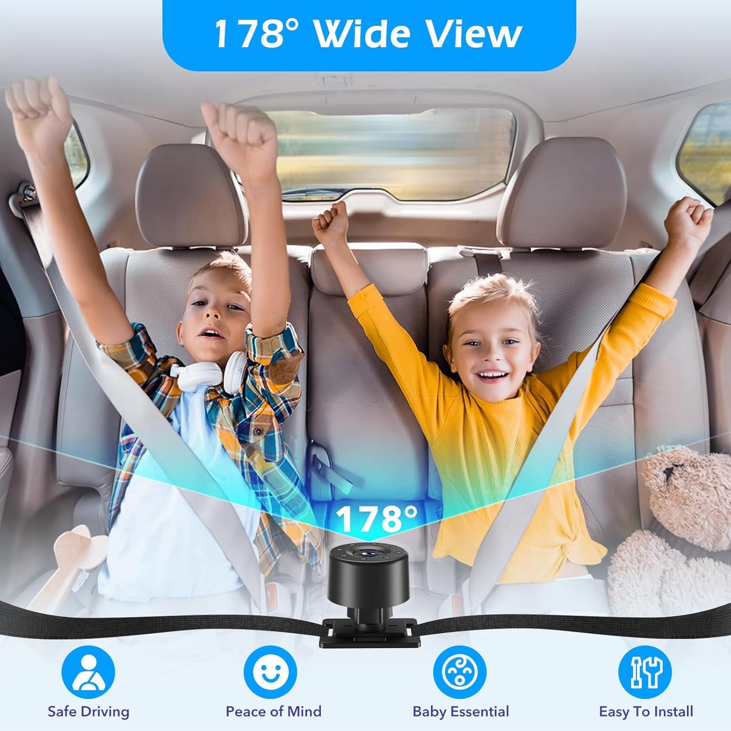 Baby Car Camera,4.3" HD Infrared Night Vision Baby Car Mirror with 178° Wide View, Safety Rear Facing Car Set Camera for Infants Kids Toddlers