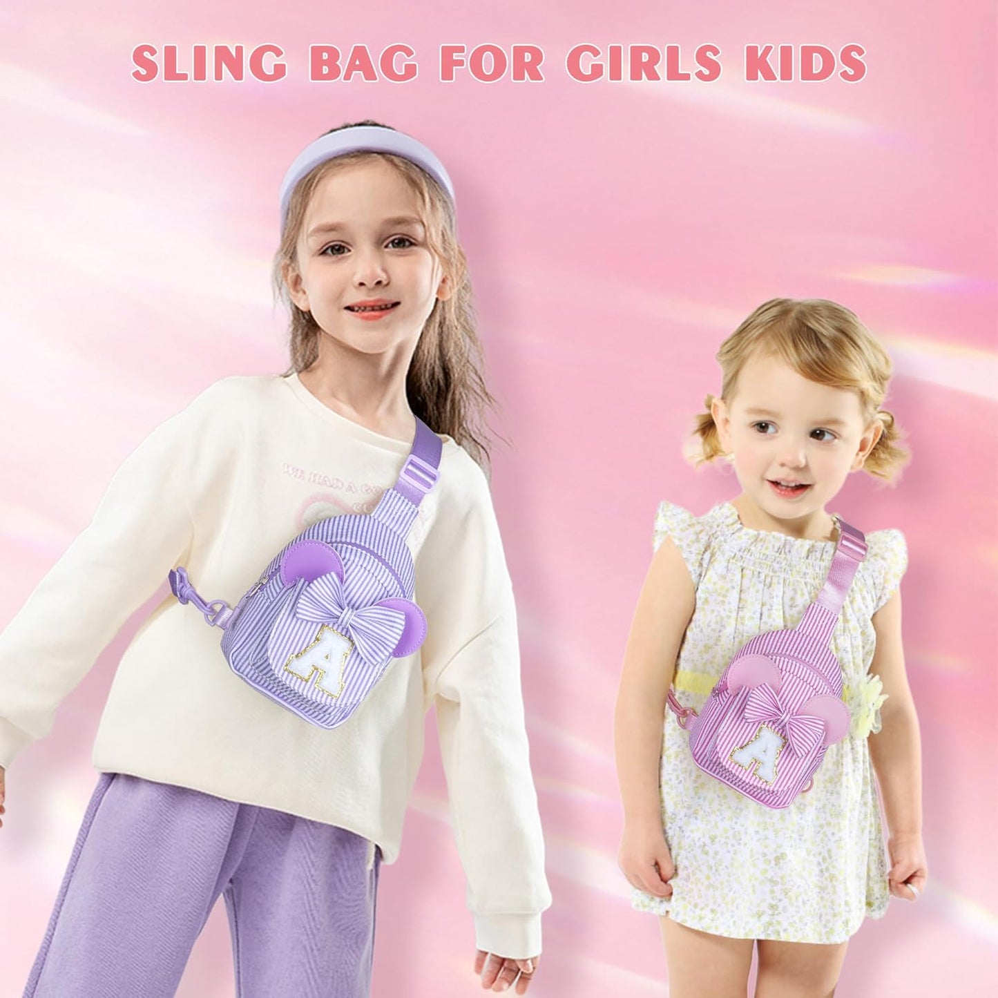 Gifts for Girls Kids, Initial Pink Small Crossbody Bag Sling Bag for Girl Kid Gift for Sister Daughter Birthday Letter Belt Bags for Girls Kids Birthday Gifts (Pink N)
