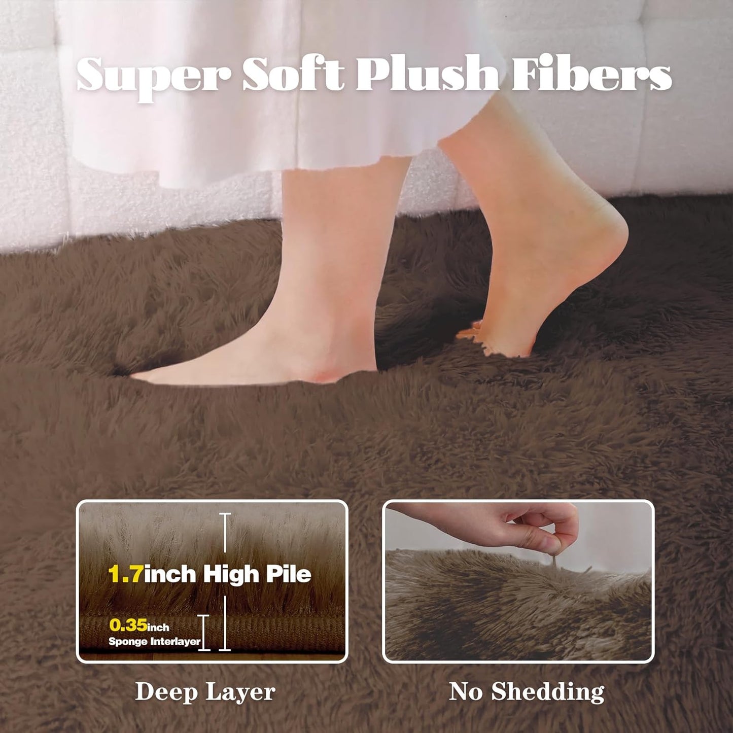 6x9 Area Rug for Living Room: Fluffy Shag Soft Washable Rugs Large Fuzzy Plush Indoor Carpet for Bedroom Nursery Playroom Kids Girls Boys Room (Coffee, 6'x9')
