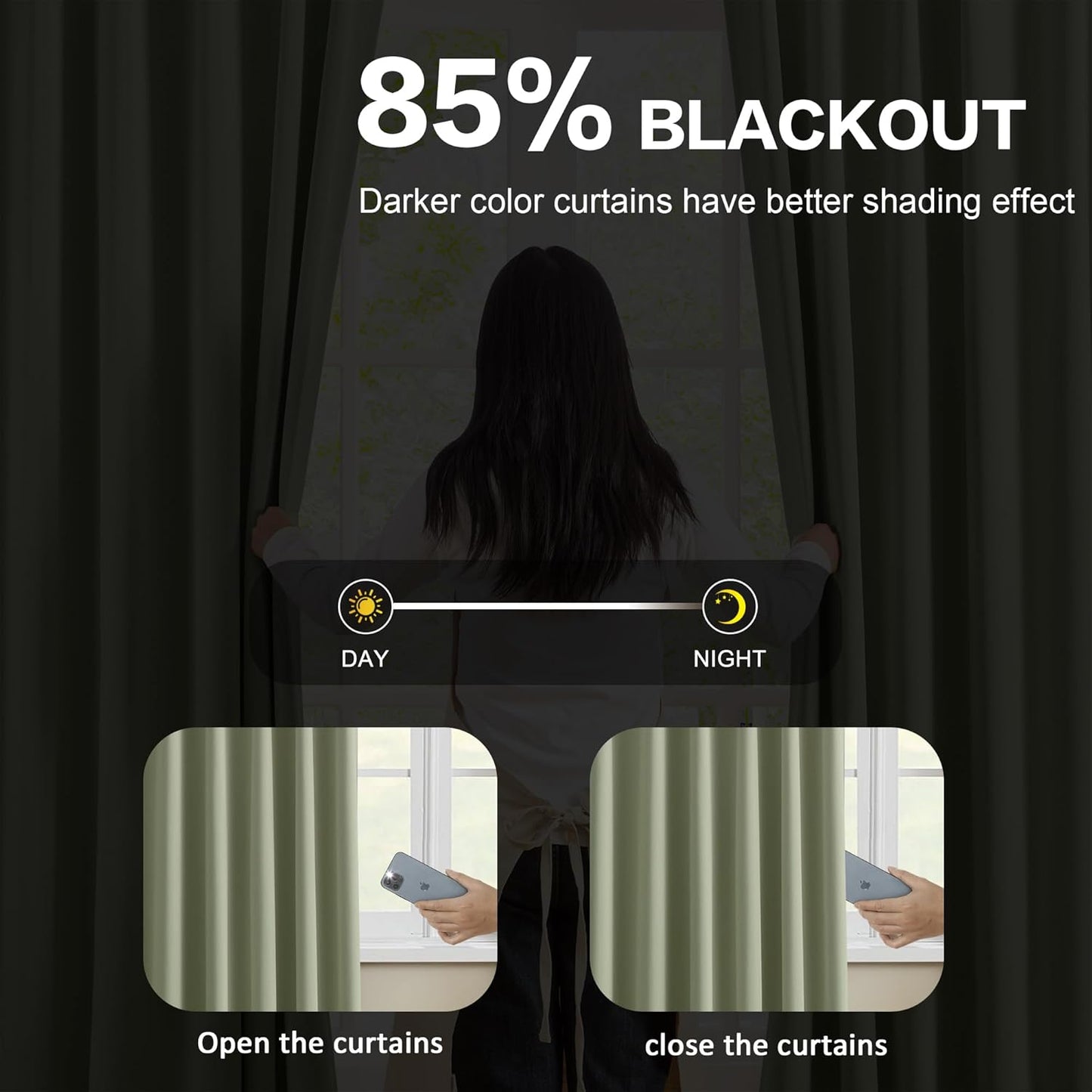 KEQIAOSUOCAI Sage Green Pinche Pleat Curtains 45 Inches Long Thermal Insulated Dark Black Out Short Drapery for Bedroom Light Blocking Window Covering Room Darkening Drapes for Nursery 40x45 2 Pieces