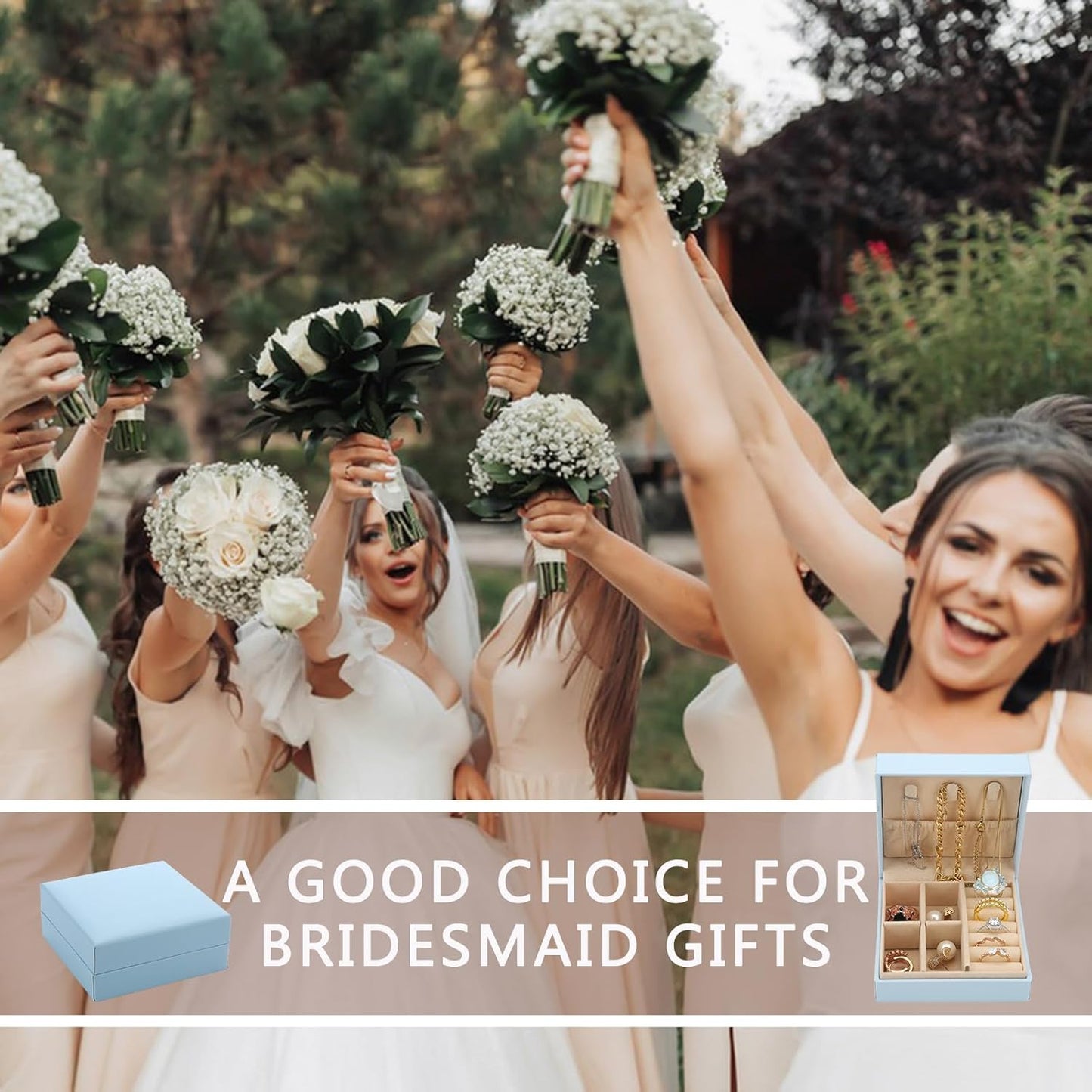 Bridesmaid Proposal Gifts Letter Cosmetic makeup bag bulk for Wedding Party Favors Bachelorette party decorations Toiletry Organizer Bag Makeup Case Gift (12, White&Dusty Blue)