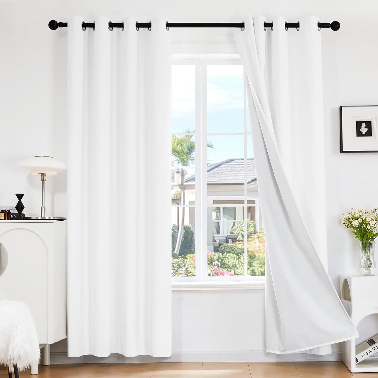 Deconovo 100% Blackout Grommet Curtains – Thermal Insulated, Noise-Reducing, Sustainable & Easy-Care Drapes for Bedroom, Living Room & Office – Oeko-TEX Certified, White 52W x 45L Inch (Set of 2)