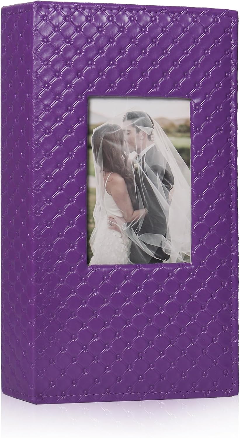 RECUTMS Photo Album for 4x6 300 Photos, 3 Per Pages Photo Picture Album PU Leather Button Grain Cover, Horizontal Photos Record Wedding Family Baby Anniversary Birthday Graduation Travel (Purple)