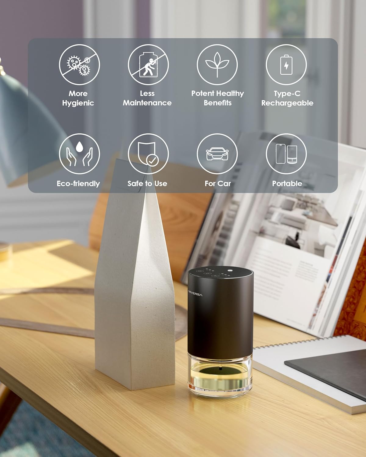 Essential Oil Diffuser Waterless Aromatherapy Diffusers for Home Large Room, Bedroom, Car, Office, Desk, Battery Operated, Small Diffuser for Pure Scent, 100mL Capacity, AN9 (Desert Titanium)