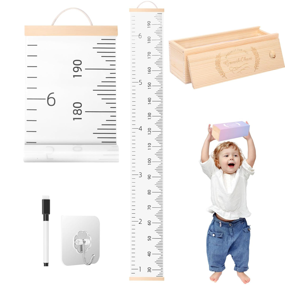 Height Chart for Kids Growth Chart for Wall Kids Height Wall Chart Kids Growth Chart Wall with Keepsake Box Height Measurement Wall Ruler Baby to Child Growth Tracker Neutral Nursery Wall Decor