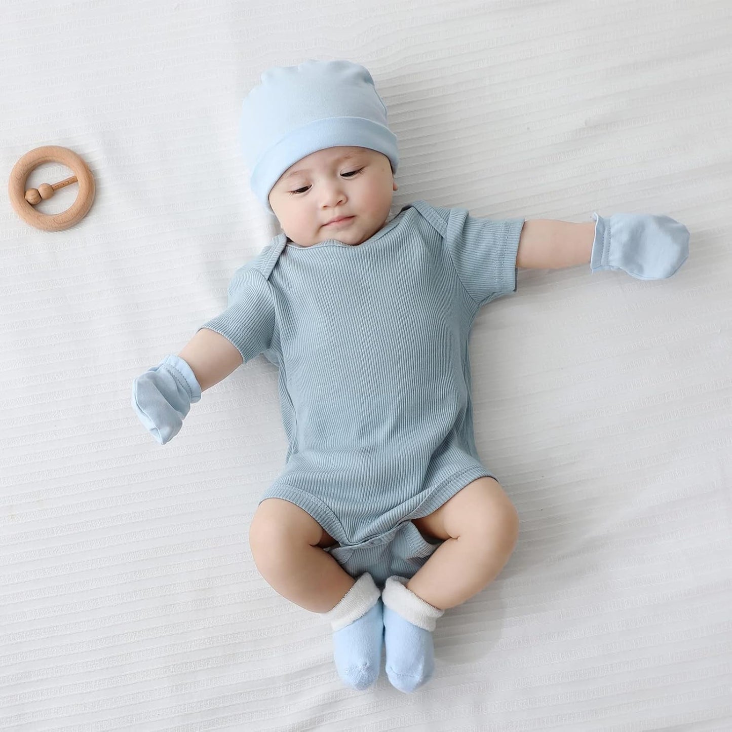 Baby Hat and Mittens Set Newborn Baby Hats Caps for Baby Boys Girls 0-6 Months 100% Cotton