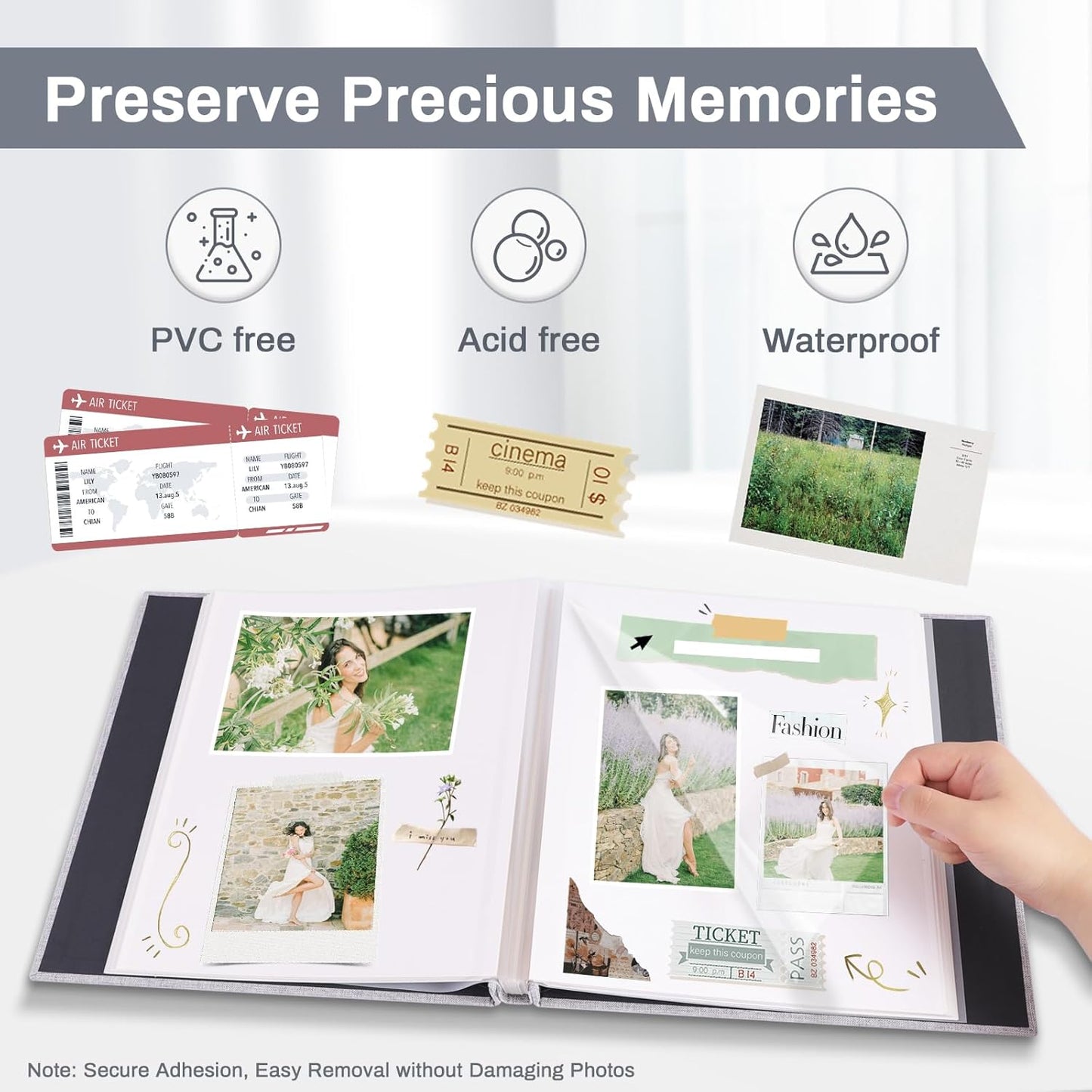 Photo Album Self Adhesive Pages Scrapbook Large Magnetic Photo Albums with Sticky Pages Scrapbooks for Wedding Baby for 4x6 5x7 8x10 Picture Photo Books 11x10.6 LightBlue 60 Pages