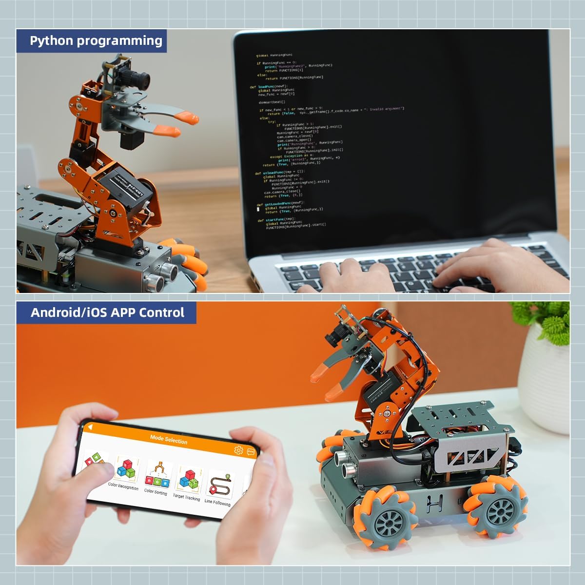 Robotic Arm for Raspberry Pi AI Vision MasterPi Open Source Mecanum Wheel Chassis Robot Car Kit 5 DOF/Axis Smart Robotic Arm DIY Robot, with Raspberry Pi 4B 4GB