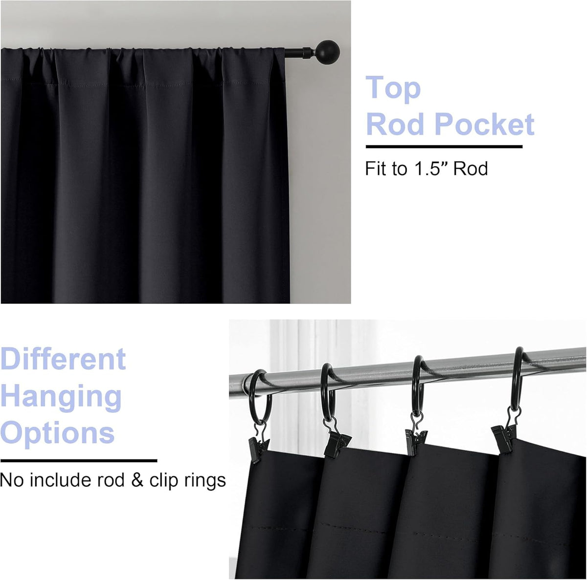 Simplebrand Ava Blackout Extra Long 10ft Curtains for Patio 120 Inches Long 2 Panels Set, Solid Thermal Insulated Energy Saving Rod Pocket Window Treatment Curtains Blackout Drapes, 50 Wx120 L, Black