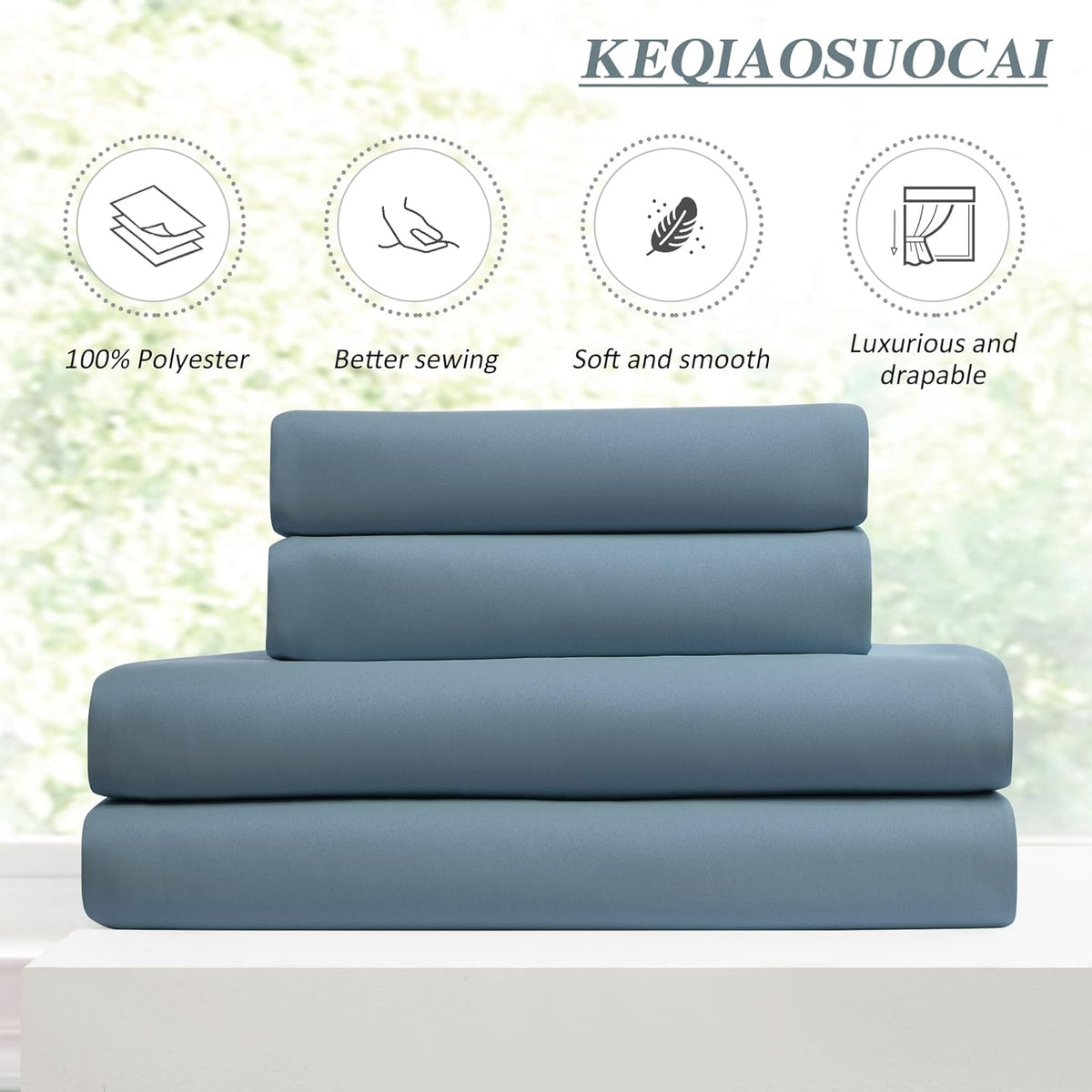 KEQIAOSUOCAI 92 Inch Boys Pleated Curtains,Pinch Pletaed with Hooks,Thermal Insulated Room Darkening Home Decor Curtain Planels for Bedroom Living Room (Dusty Slate Blue, 2 Panels, 40 Each Wide)