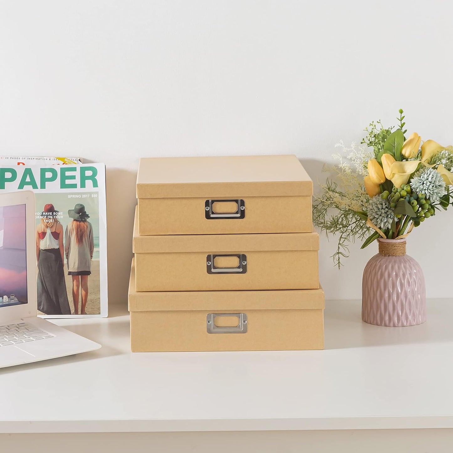 Soul & Lane Decorative Storage Boxes with Lids, Paper Storage Box Set for Keepsakes and Photos, Decorative Boxes for Home Decor, Stationery, Office Organizers, Just the Basics