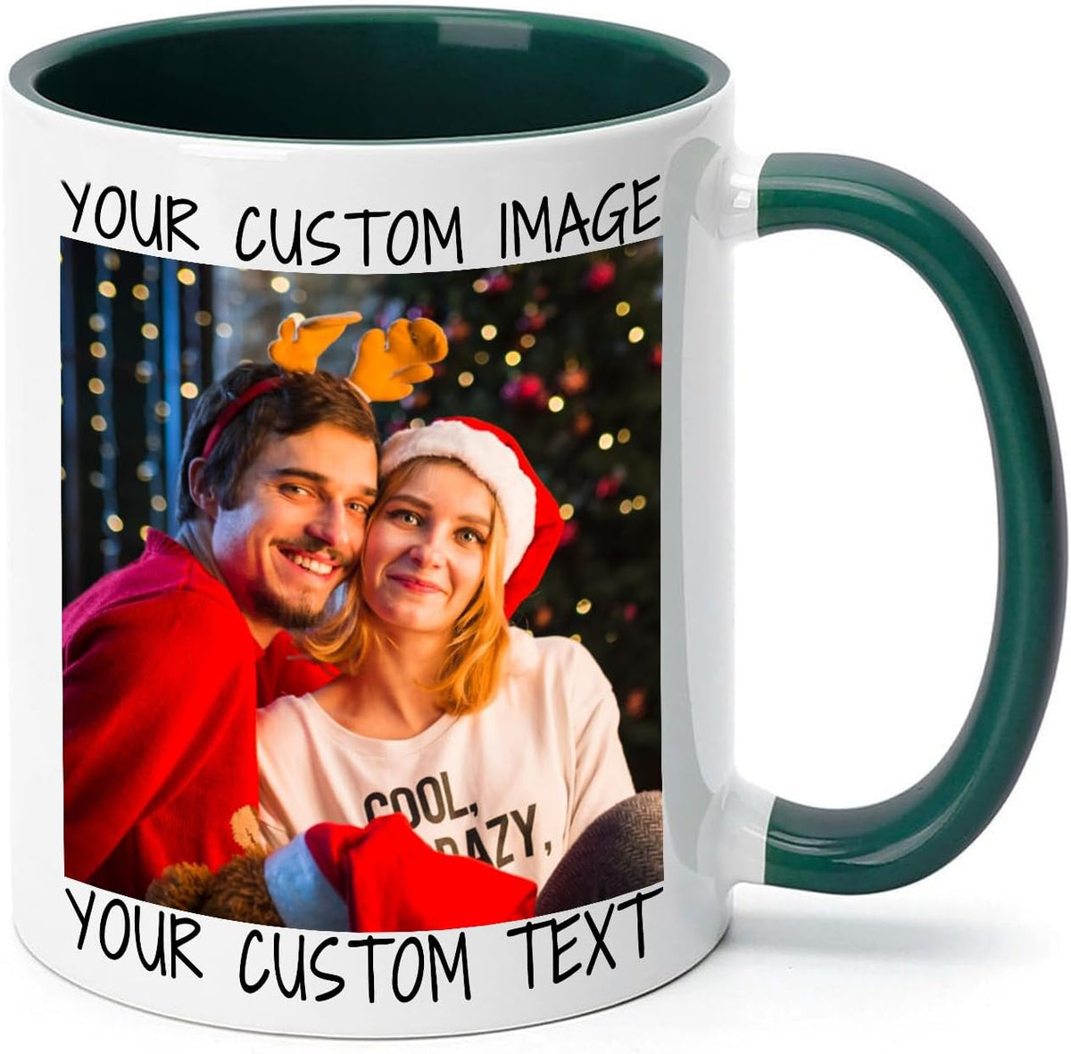 Ship Next Day Custom Mug Design Your Own Photo Text Personalized Picture Gifts for Women Men Customized Gifts Idea Personalized Coffee Mugs 11oz Dark Green Handle