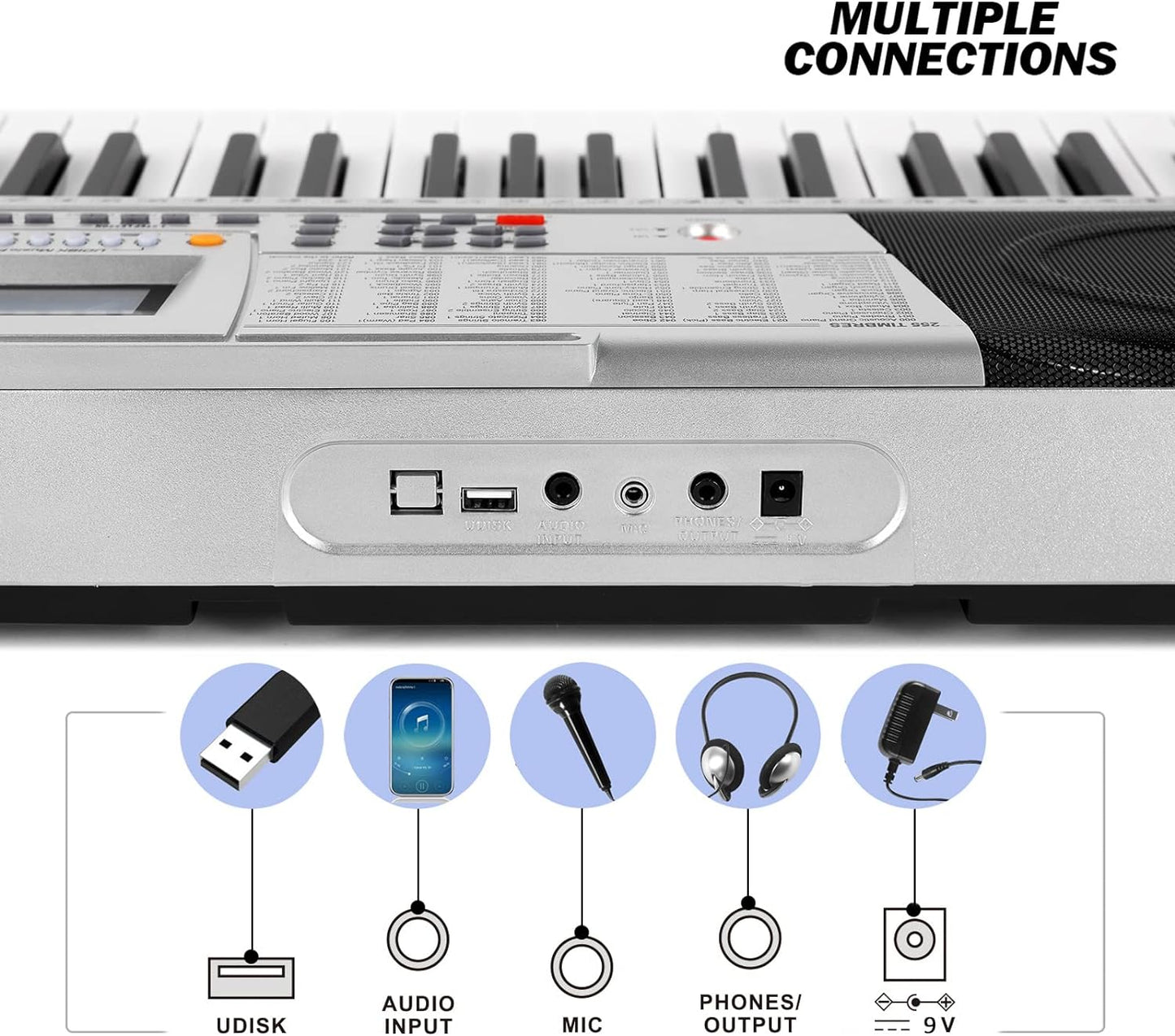 MUSTAR 61 Key Piano Keyboard, MEKS-400 Electric Piano Keyboard with Lighted Up Keys, Learning Keyboards Piano for Beginners, Piano Stand, LCD Screen, Headphones, Microphone