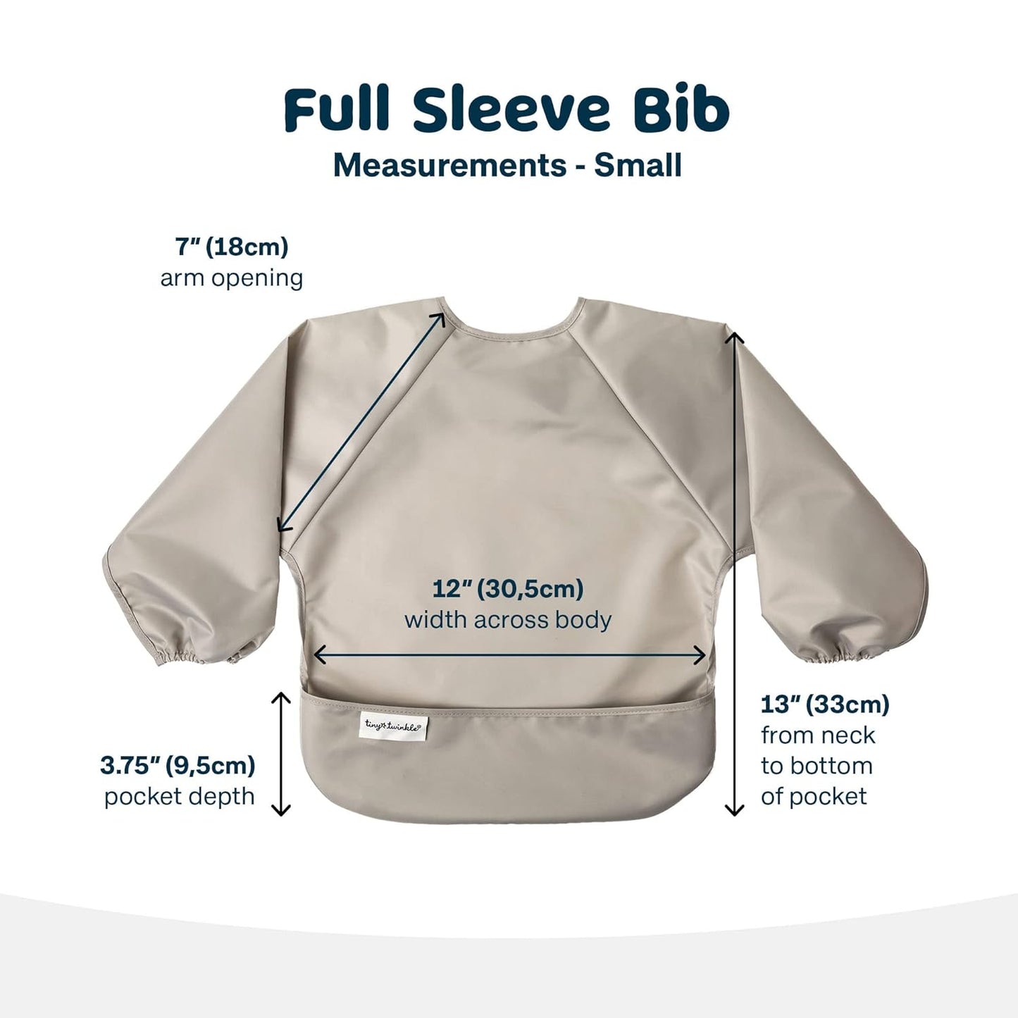 Tiny Twinkle Mess Proof Baby Bibs, 2pk Waterproof Smock Baby Bibs for Eating, Machine Washable Long Sleeve Bibs, Baby Led Weaning, Toddler Bibs, BLW Supplies (Grey Indigo, Small 6-24 Months)