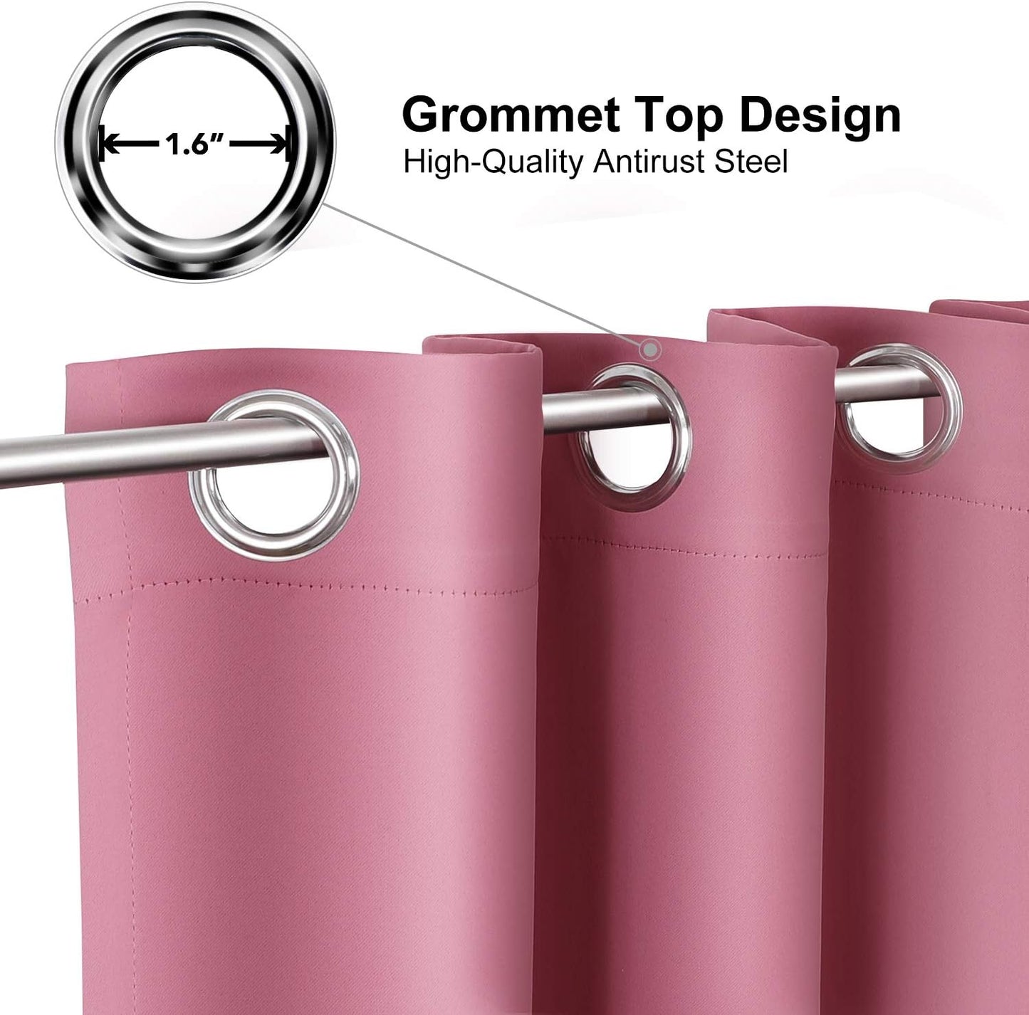 ChrisDowa Small Window Curtains for Kitchen and Bedroom - Grommet Short Thermal Insulated Room Darkening Curtains (2 Panels, Pink, 52 x 36 Inch)