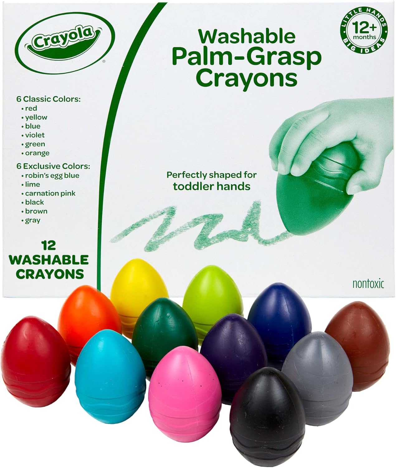 Crayola Large Egg Crayons (12ct), Jumbo Washable Crayons for Toddlers, Preschool Art Supplies for Toddlers, Classroom Must Have, Ages 1+
