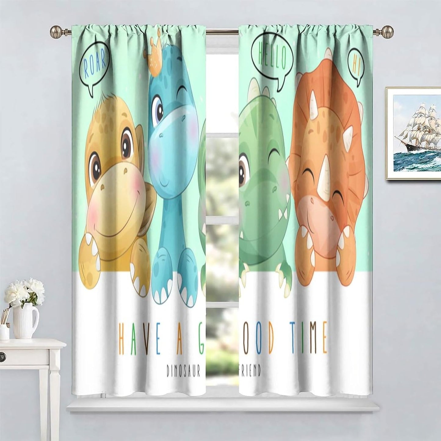 Kids Dinosaur Curtains for Boys Girls Bedroom Decor Cartoon Dino Colorful Cute Funny Animal Printed Blackout Rod Pocket Window Drapes for Baby Nursery Playroom Living Room W21xL45in Decor