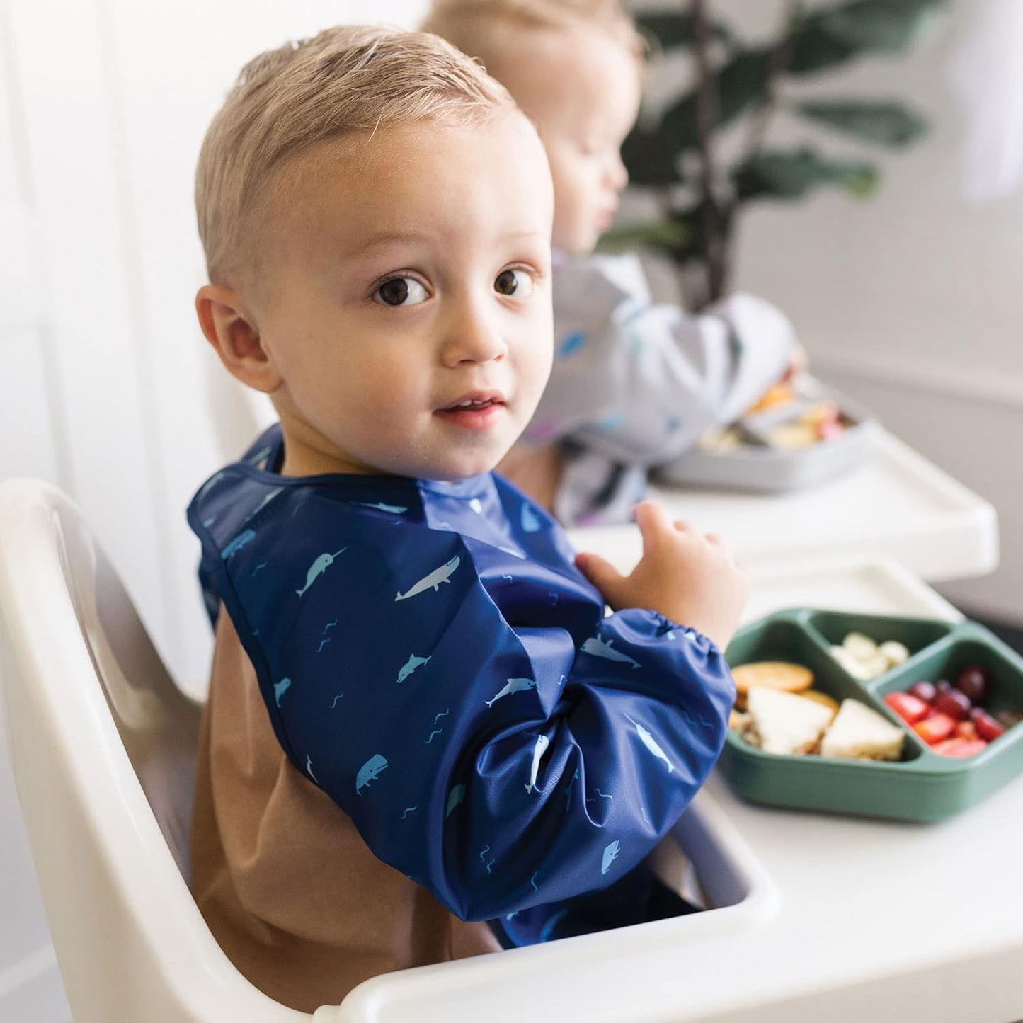 Tiny Twinkle Mess Proof Baby Bib,Waterproof Smock Baby Bib for Eating,Machine Washable Long Sleeve Bib,Baby Led Weaning,Toddler Bib,BLW Supplies(Ocean Life, Large 2-4 Years)