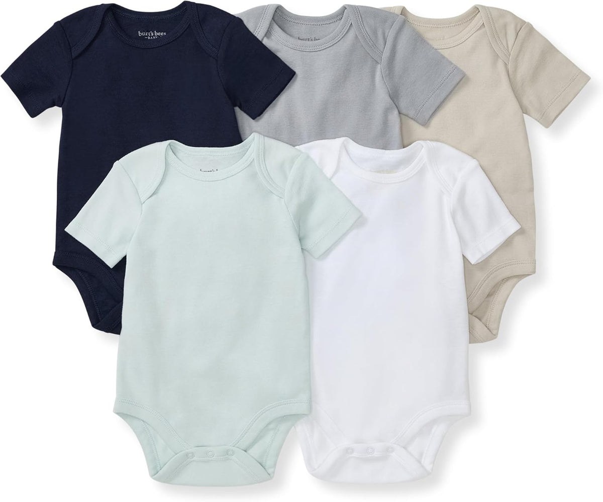 Burt's Bees Baby Unisex Organic Cotton Short and Long Sleeve Bodysuits, 5-Pack