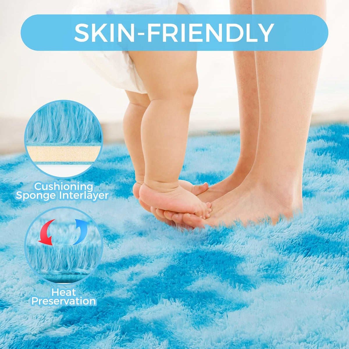 Ultra Soft Rug for Living Room, 8X10 Fluffy Shag Area Rug for Bedroom, Modern Shaggy Carpets Fuzzy Rug for Teens Dorm Nursery Home Decor Aesthetic, Upgrade Anti-Skid Durable, Tie-Dyed Blue