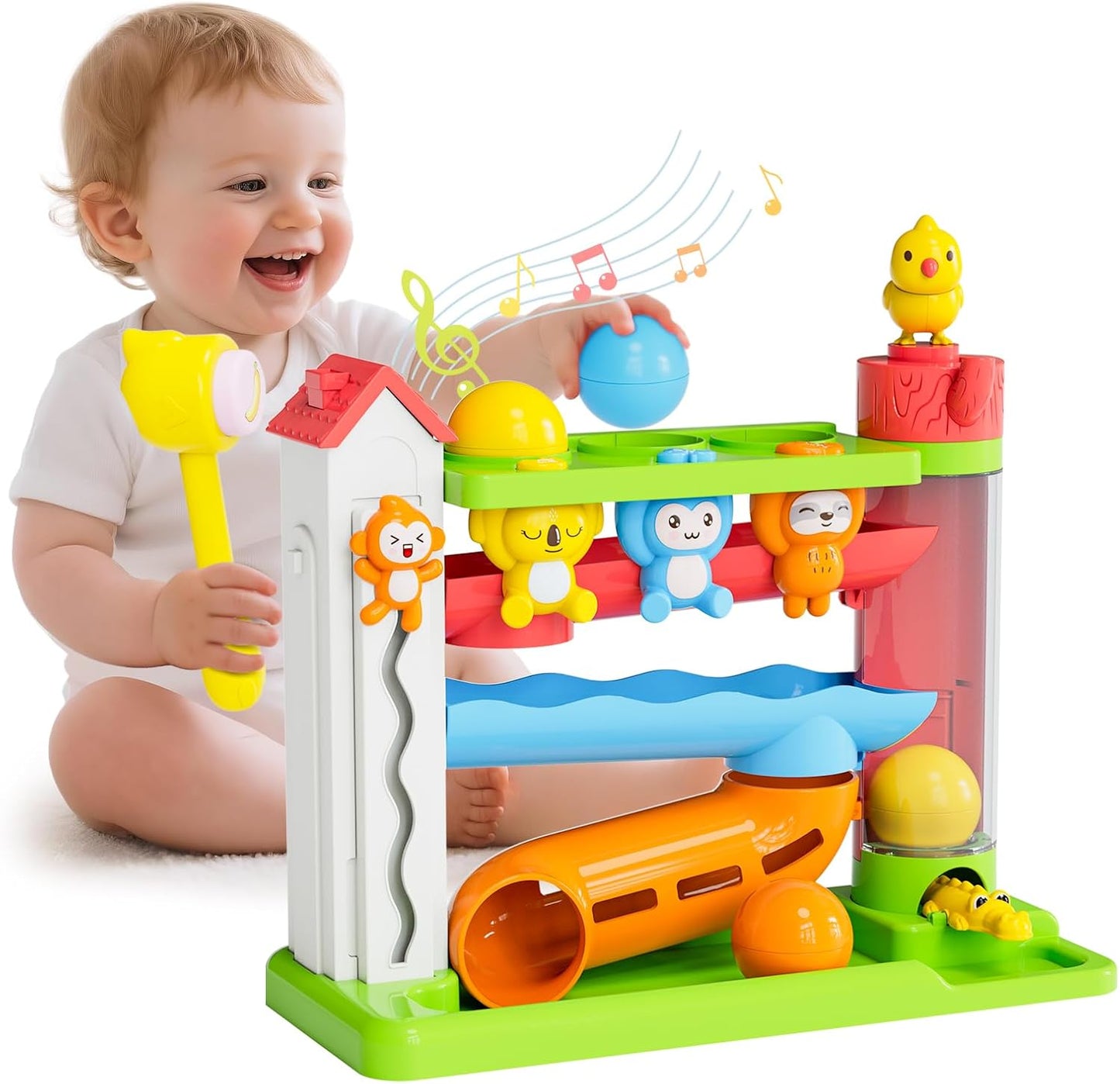 Toddler Musical Toys for 1+ Years Old Boy,Motor Skills Developmental Baby Toy 12-18 Months,Bilingual Toddler Learning Ball Drop Toy， Birthday Gift Toys for 1 2 Year Old Boys & Girls(Green)