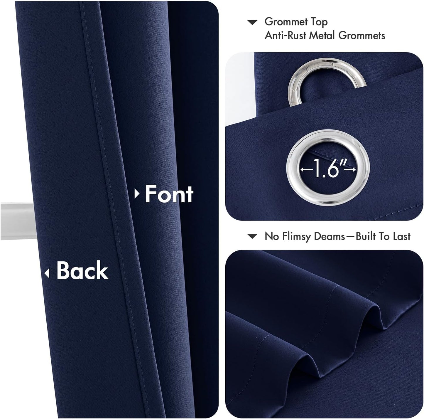 MIULEE Navy Blue Blackout Curtains for Bedroom Living Room 64 Inches Long 2 Panels, Thermal Insulated Room Darkening Drapes Solid Grommet Noise Reducing Light Blocking Window Treatments 40x64 Inch