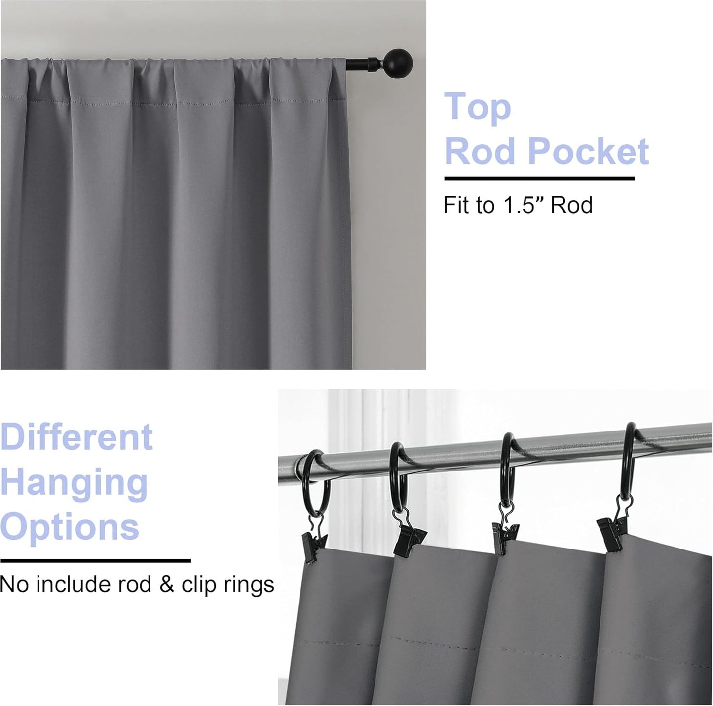 Simplebrand Ava Light Grey Blackout Curtains for Bedroom 84 Inch Length 2 Panels Set, Solid Thermal Insulated Privacy Living Room Window Treatment Curtains Blackout Drapes, W40 x L84 Inch, Light Grey