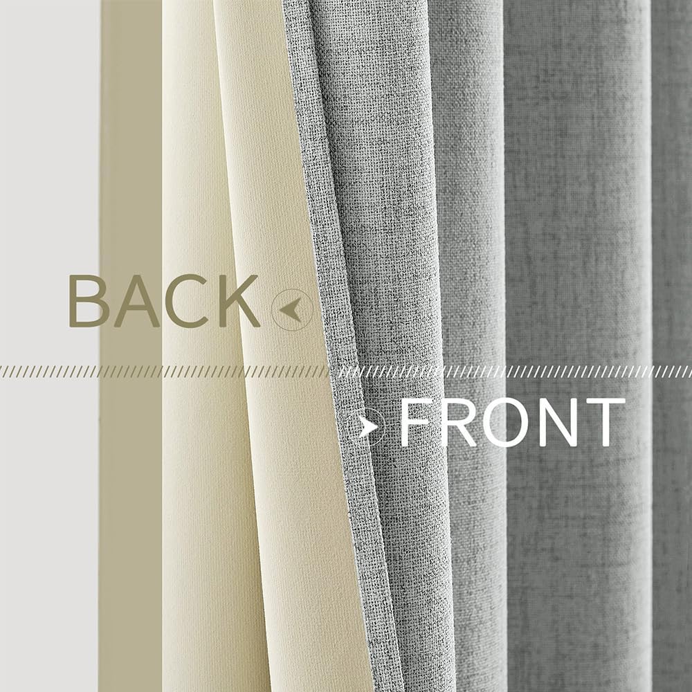 MIULEE 100% Blackout Linen Curtains for Bedroom Thermal Insulated Glacier Gray Grommet Room Darkening Curtains & Drapes for Living Room Nursery 52 x 96 Inch (2 Panels)